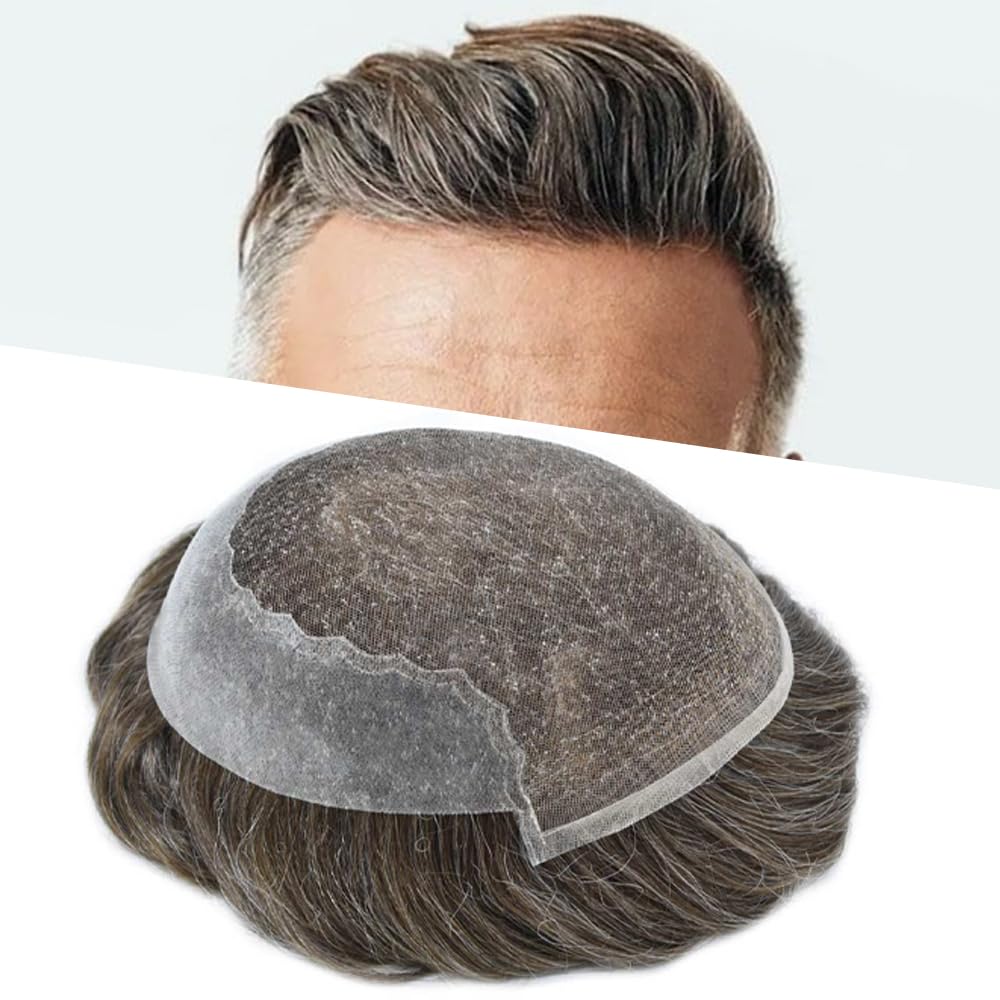 Hair Wonders Toupee for Men Hair System Real Human Hair Swiss Lace Hairpieces for Men Toupee Breathable Mens Hair Prosthesis Natural Hairline #430 4#