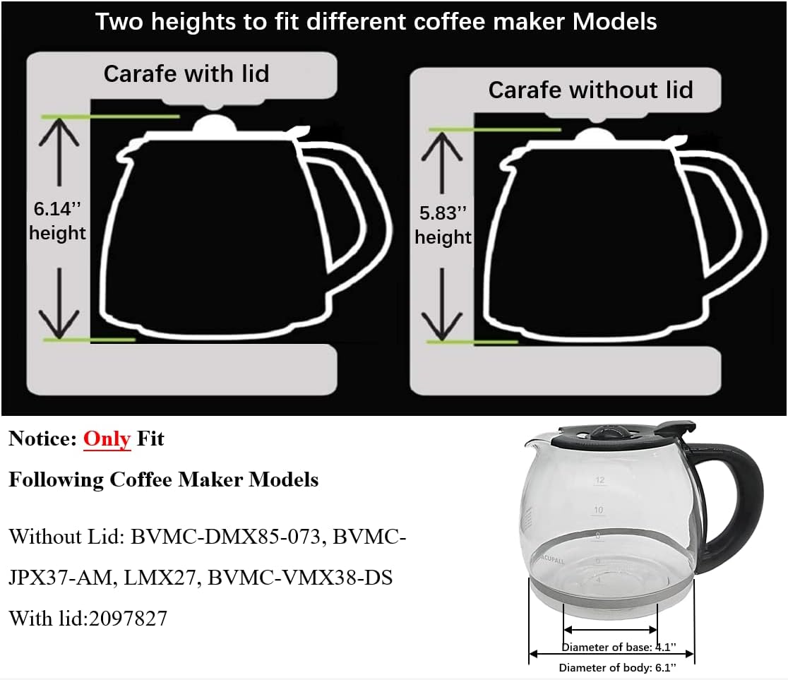 12-CUP Glass Carafe Replacement Compatible With Mr. Coffee 12 Cup coffee maker machine,Black Handle: Home & Kitchen