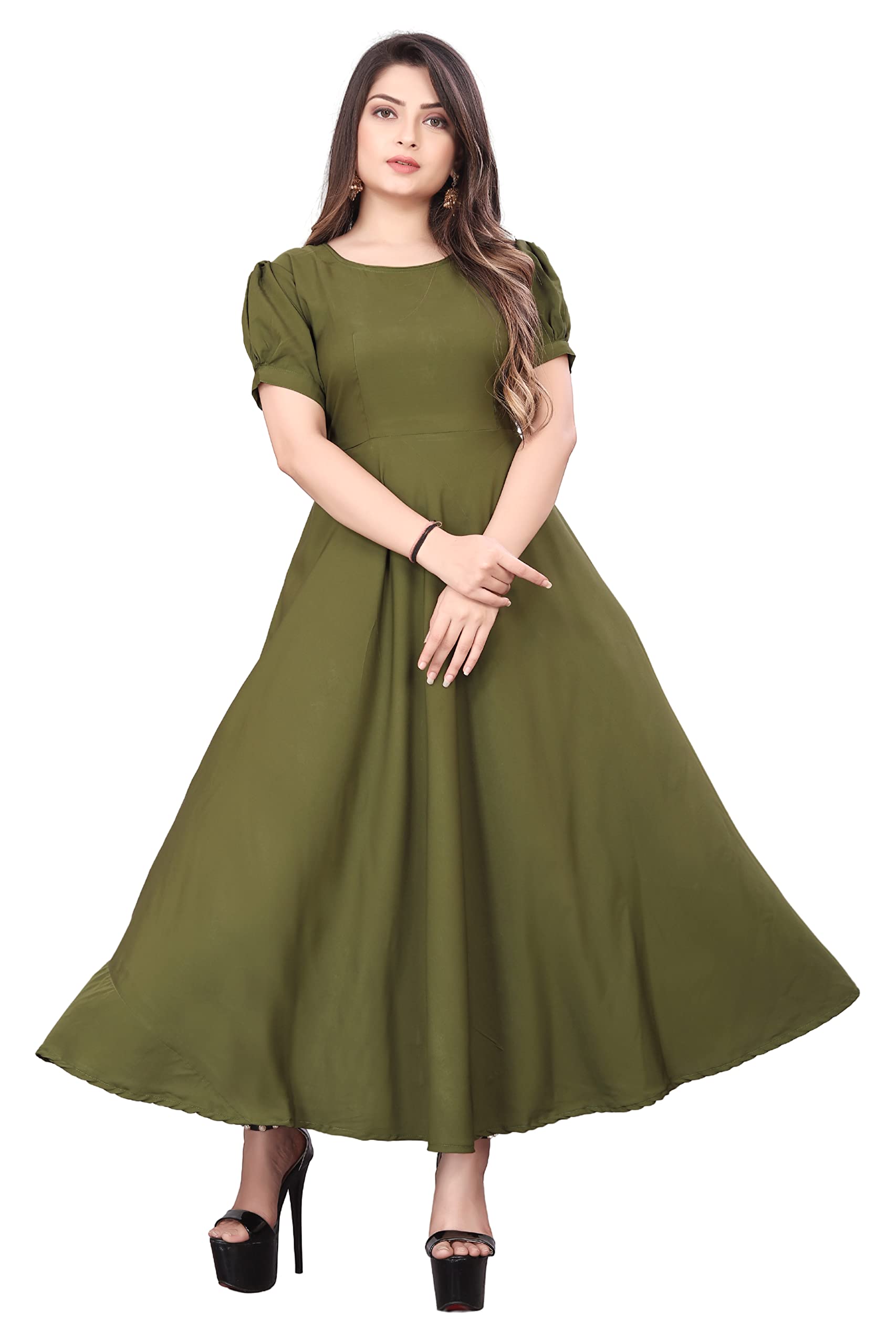 qena New A-LINE GREENMAXI Dress for Women-picture-22