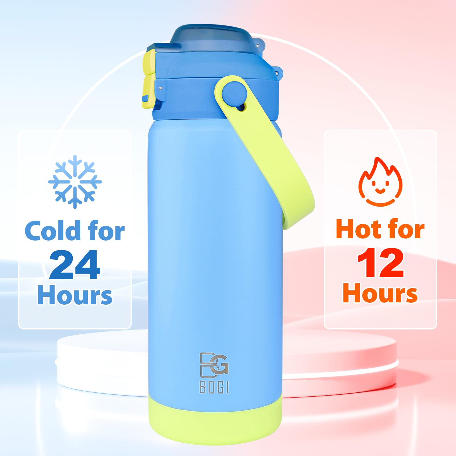 BOGI Metall-Wasserflasche mit Strohhalm, 720 ml, Edelstahl-Wasserflasche für Sport, Reisen, Fitnessstudio, auslaufsicher, isolierte Wasserflasche mit 2-in-1-Duo-Deckel, für Jungen und Mädchen, 2