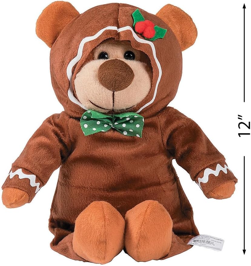 Fun Express Gingerbread Stuffed Christmas Bear - 12 Inch - Toy and Stocking Stuffer