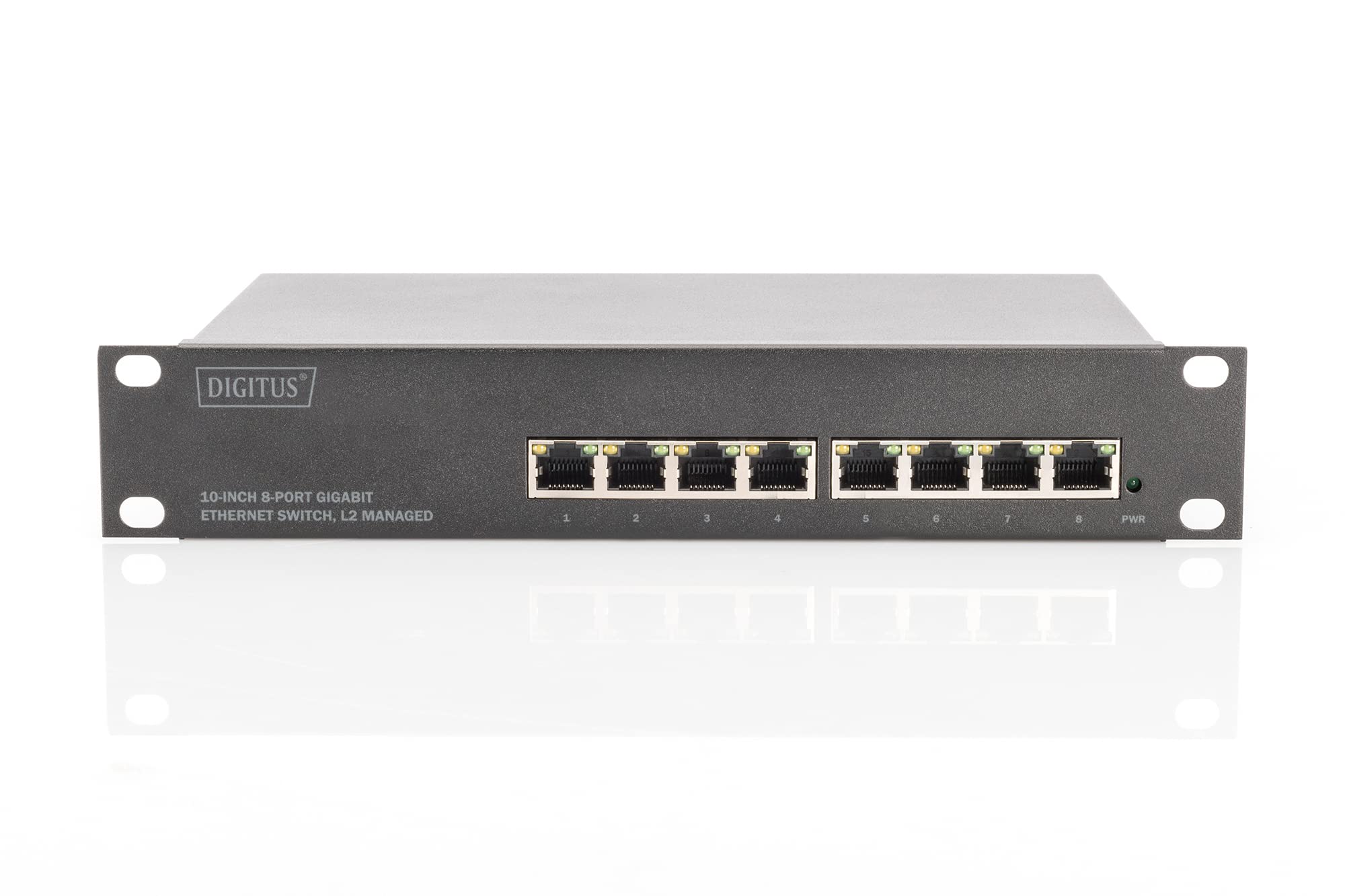 DIGITUS Gigabit Ethernet Switch - 10 Inch - 8 Ports - L2+ Managed - VLAN, Link Aggregation & Port Control - Black