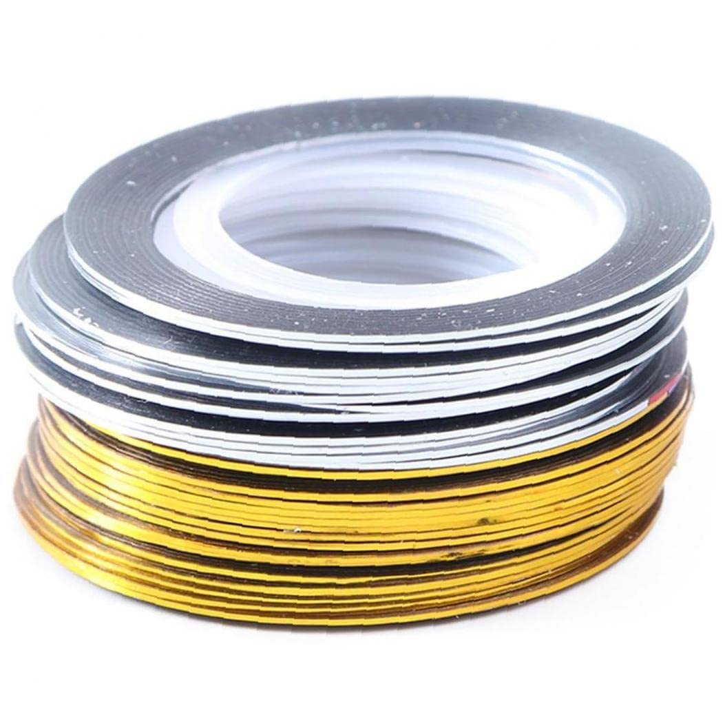 Zonster 20 Rouleaux Doré Argenté Bande Bande Ligne Nage Art Autocollants Vernis Virement Ongles Files Foils Adhésif Décalure Manucure Décoration 0.1mm