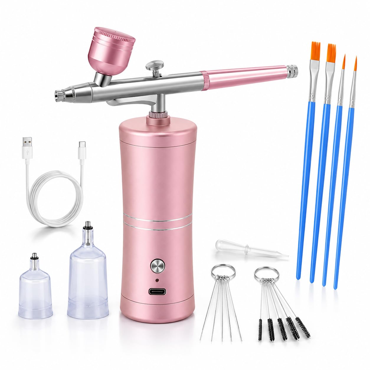 Kit Aerografo con Compressore, Professionale Aerografo Unghie, Aerografos per Modellismo, Pittura Artistica, Decorazione di Torte, Trucco, Idratazione di Bellezza (Rosa)