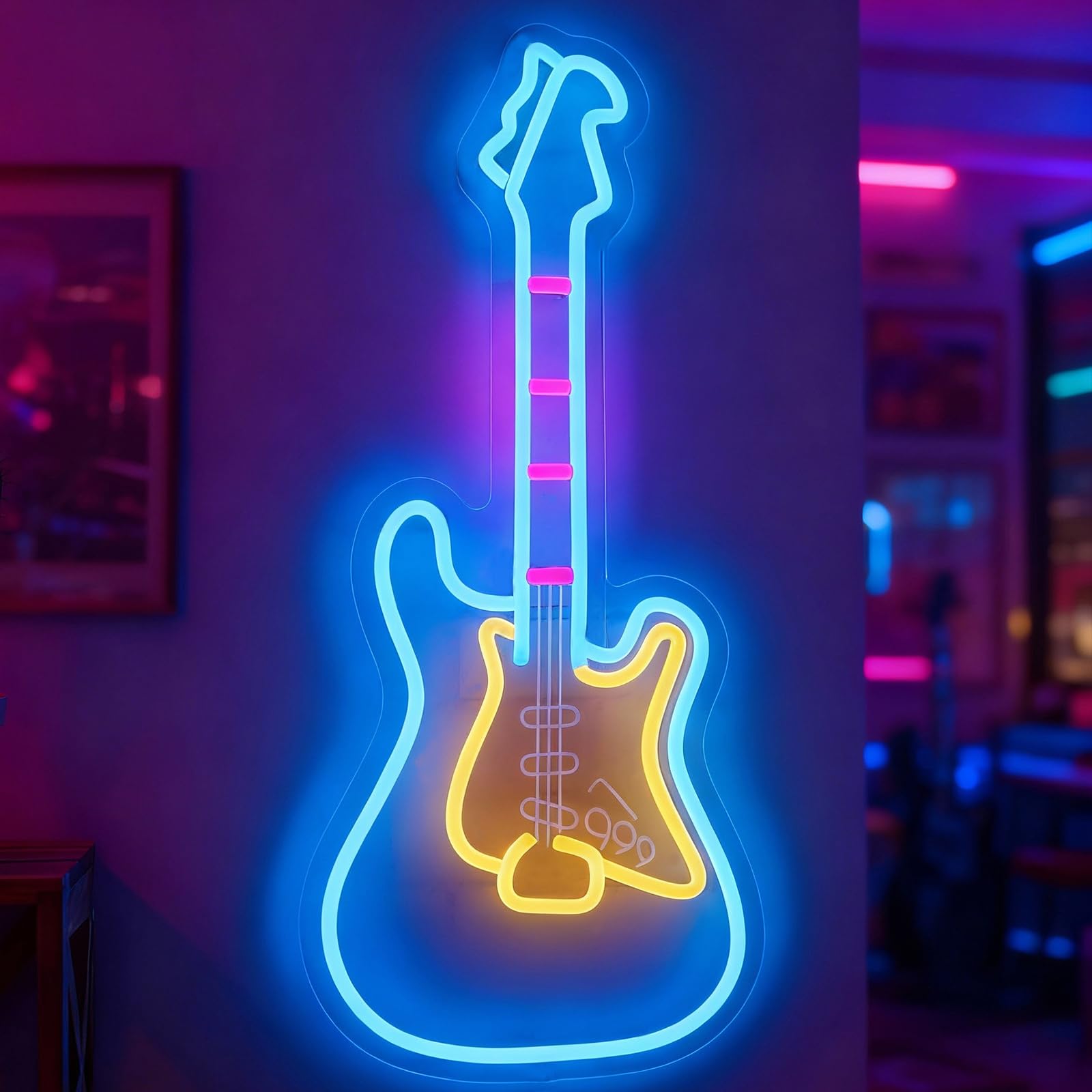 Electic Guitar Neon Light, Guitar Neon Sign, LED Wall Decor with USB Powered (6.5ft cable), Dimmable Light Gifts Aesthetic Decor for Man Cave, College Dorm, Bedroom, Music Studio