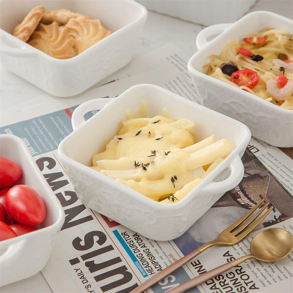 4/8-Piece 305 ml Ceramic White Porcelain Bake Plate Pans Set with Handle Souffle Brulee Pie Tapas Baking Dishes Bakeware (Size : 8-Piece) (8)