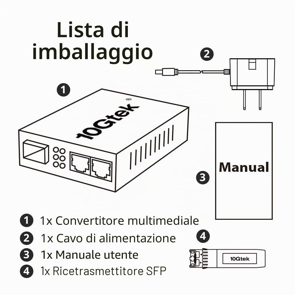 10Gtek 3 Ports 1.25G Media Converter with 1 SFP Port + 2 RJ45 Ports, packed with a 1000Base-LX Module, 1000Base-LX to 10/100/1000Base-Tx, up to 20-KM