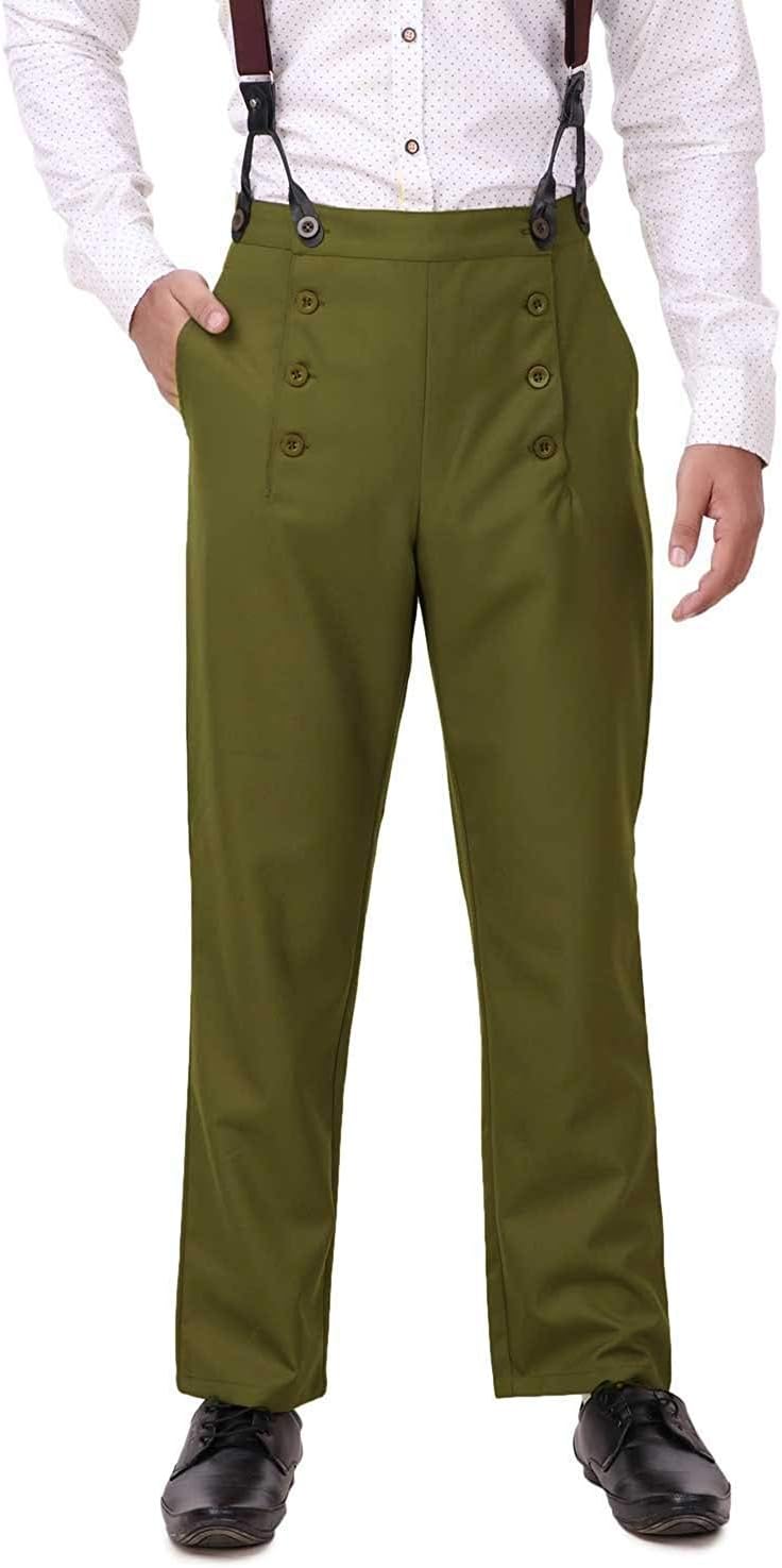 ThePirateDressing Steampunk Victorian Cosplay Costume Architect Men's Pants Trousers Medium Pesto (Poly Viscose Fabric)