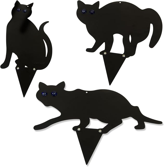 Woodside Set Of 3 Black Cat Garden Scarer Deterrent Pest/Bird/Rodent/Fox/Pond