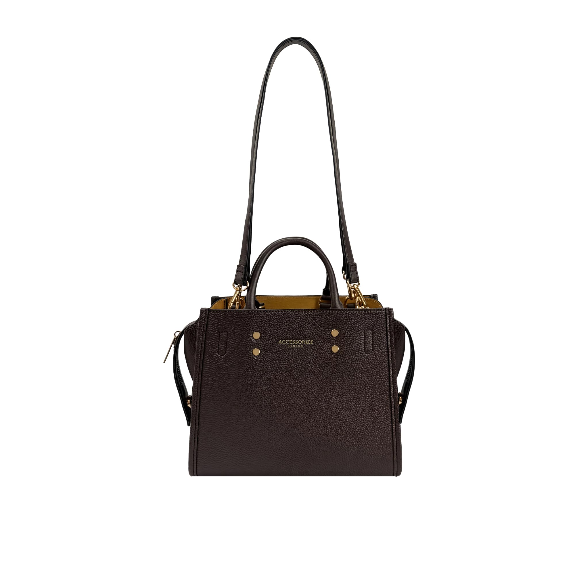 accessorize London Women's Brown Noto Satchel Bag | Faux Leather Handbag with Detachable Strap | Structured Everyday Crossbody-picture-9