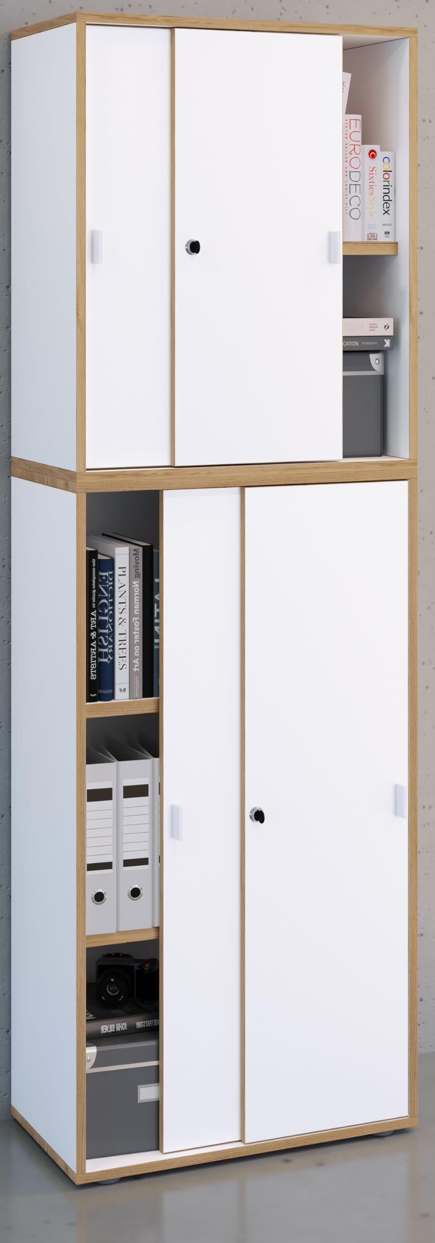 VCM Holz Büroschrank Ordner Aktenschrank Büromöbel Schrank Salia 5-Fach Breite 60 cm Schiebetüren