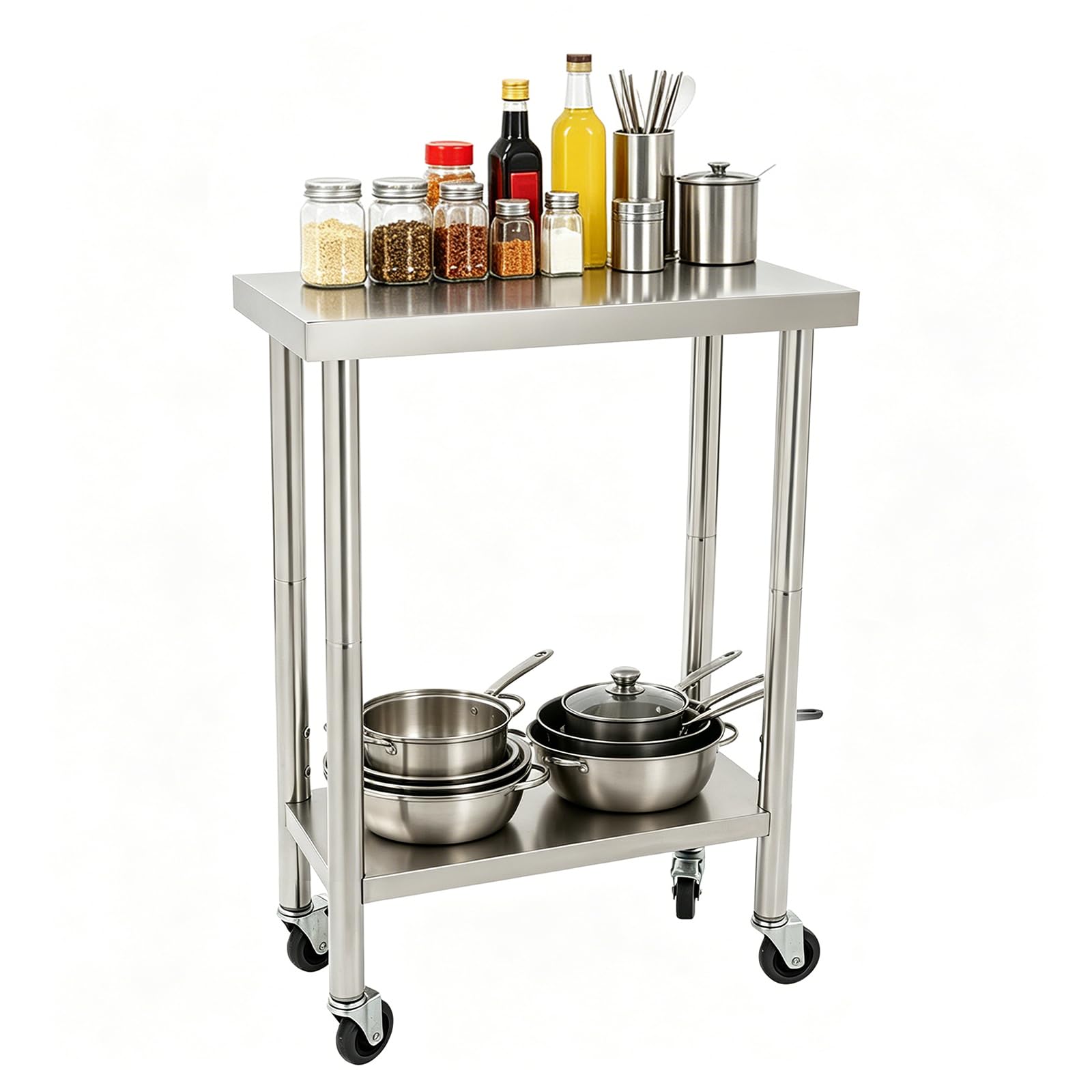 Mesa de trabajo de acero inoxidable duradera de 60 cm para uso gastronómico intenso en restaurantes