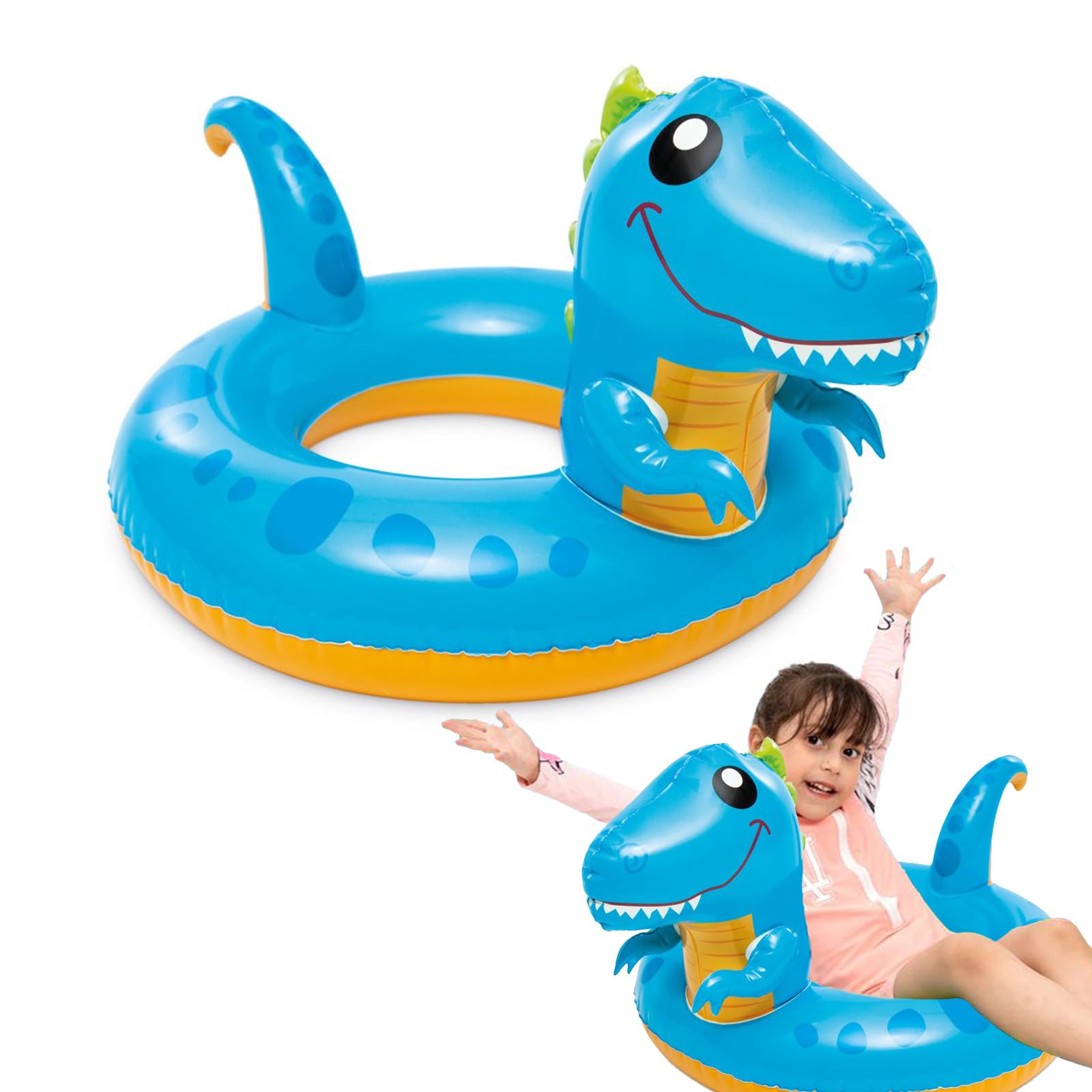 Salvagente Gonfiabile Per Bambini Dinosauro 81x58 Cm – Anello Nuoto PVC Fluorescente Per Piscina, 2-6 Anni