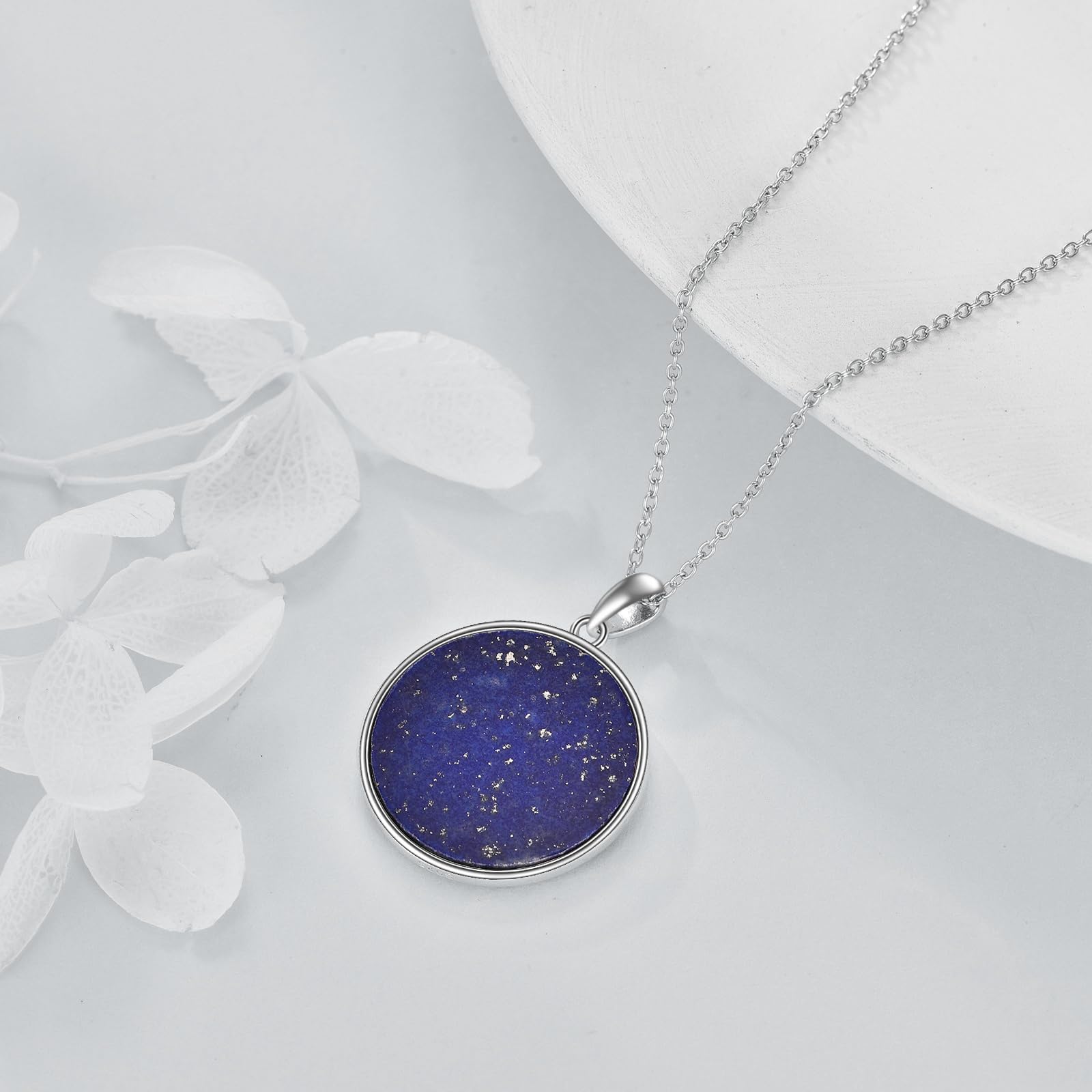 YAFEINI Om - Collana in argento sterling 925, con ciondolo a forma di ohm, per donna, ragazza, blu lapislazzuli