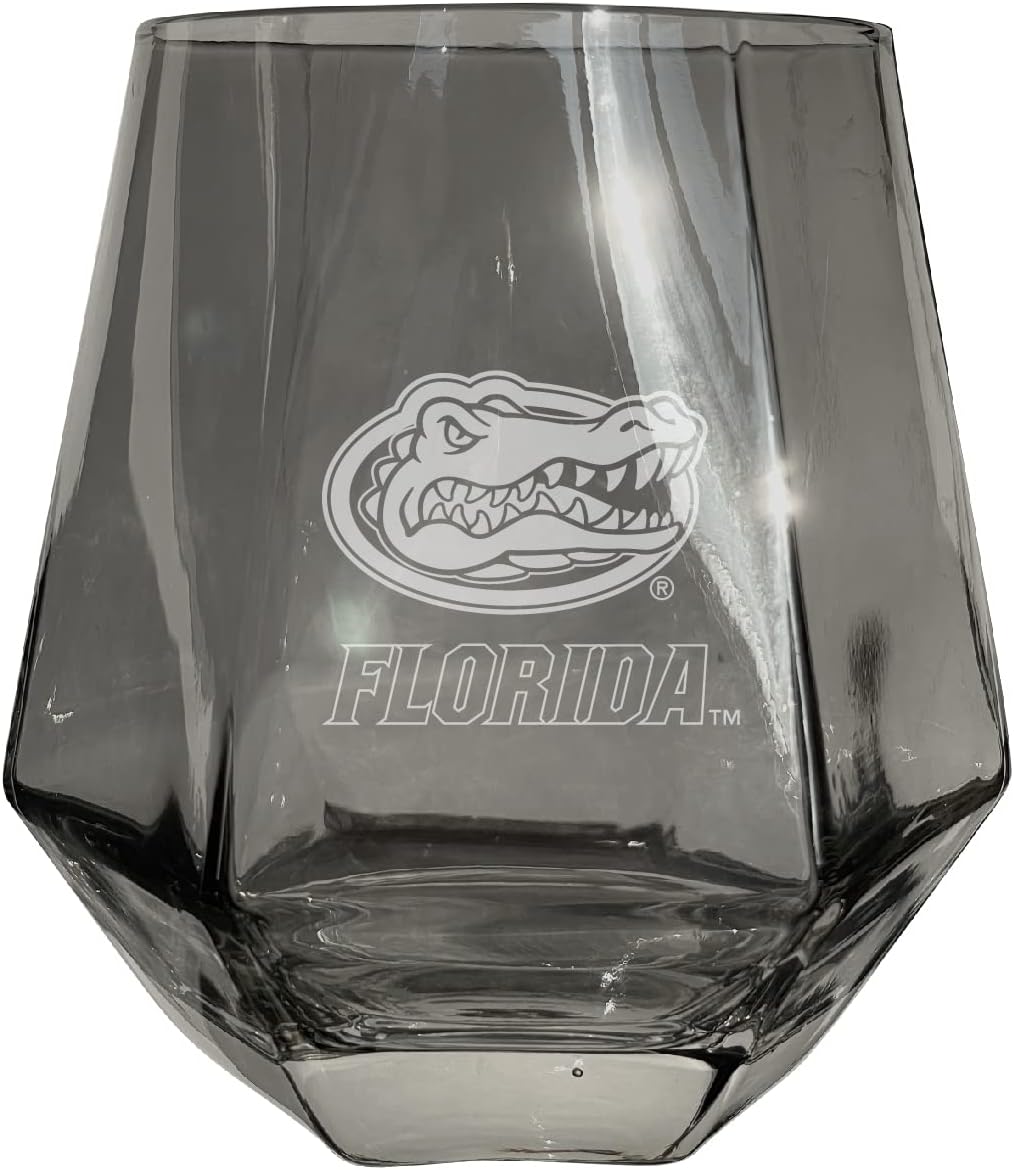R and R Imports Florida Gators Etched Diamond Cut Stemless 10 Ounce Wine Glass Iridescent 2-Pack Officially Licensed Collegiate Product