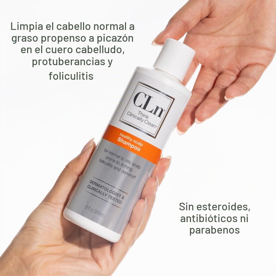 CLn Champú - Fórmula aclaradora con ácido salicílico, para cuero cabelludo normal a graso, propenso a foliculitis y caspa, cuero cabelludo picazón y escamoso, sin fragancia y parabenos, 8 onzas