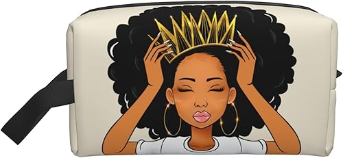 BDAWQUG Bolsa de maquillaje Melanin para mujer, bolsa de cosméticos impresa portátil, bolsa de aseo de viaje, bolsa organizadora de maquillaje para