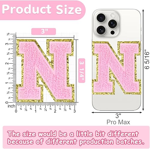 Miniatura 2 de 6 parches de letras de felpilla grandes de 3 pulgadas N, letras termo-adhesivas para tela y ropa, bordado con purpurina para chaqueta Letterman,