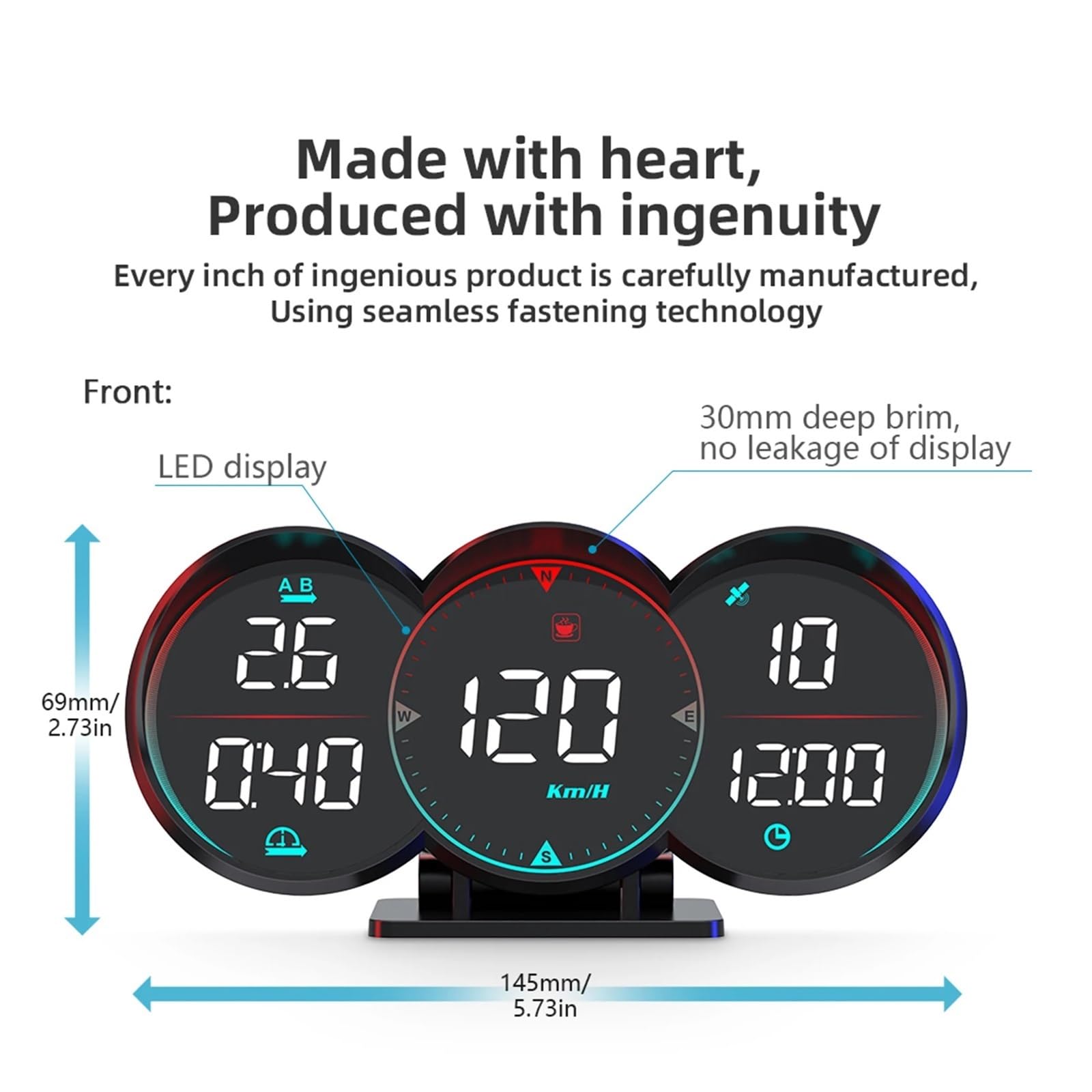 Pantalla Frontal For Coches, Velocímetro Digital GPS Universal De 5 Pulgadas Con Brújula De Velocidad, Dirección, Fatiga para todos los vehículos