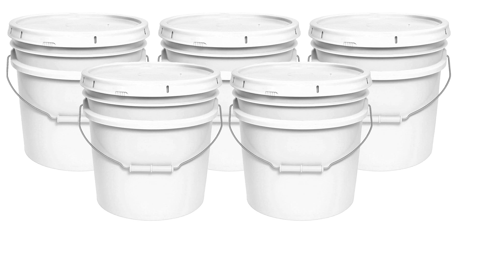 MKS Plastics White 3.5-Gallon Heavy-Duty Bucket with Airtight Lid, 5-Pack