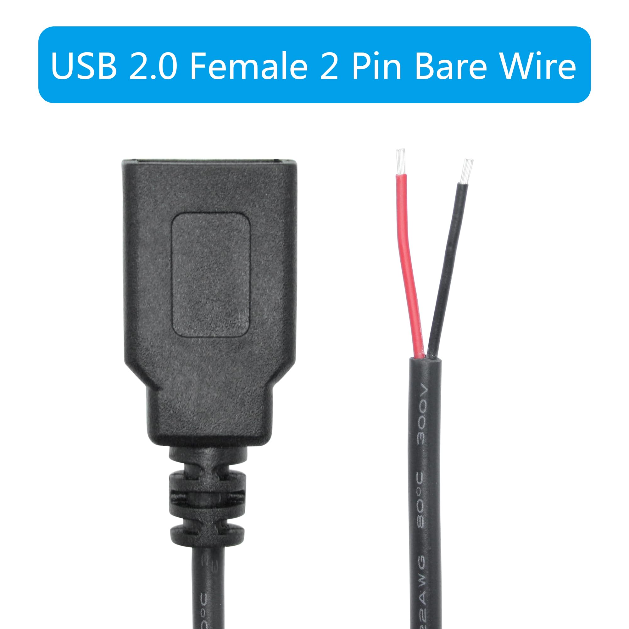 90 Degree USB 2.0 Male Plug 2 Pin Bare Wire,1m/3ft USB A Male Pigtail Open End Power Cable,for 5V/3A USB Equipment Installed Or DIY Replace Repair Cable(2Pcs