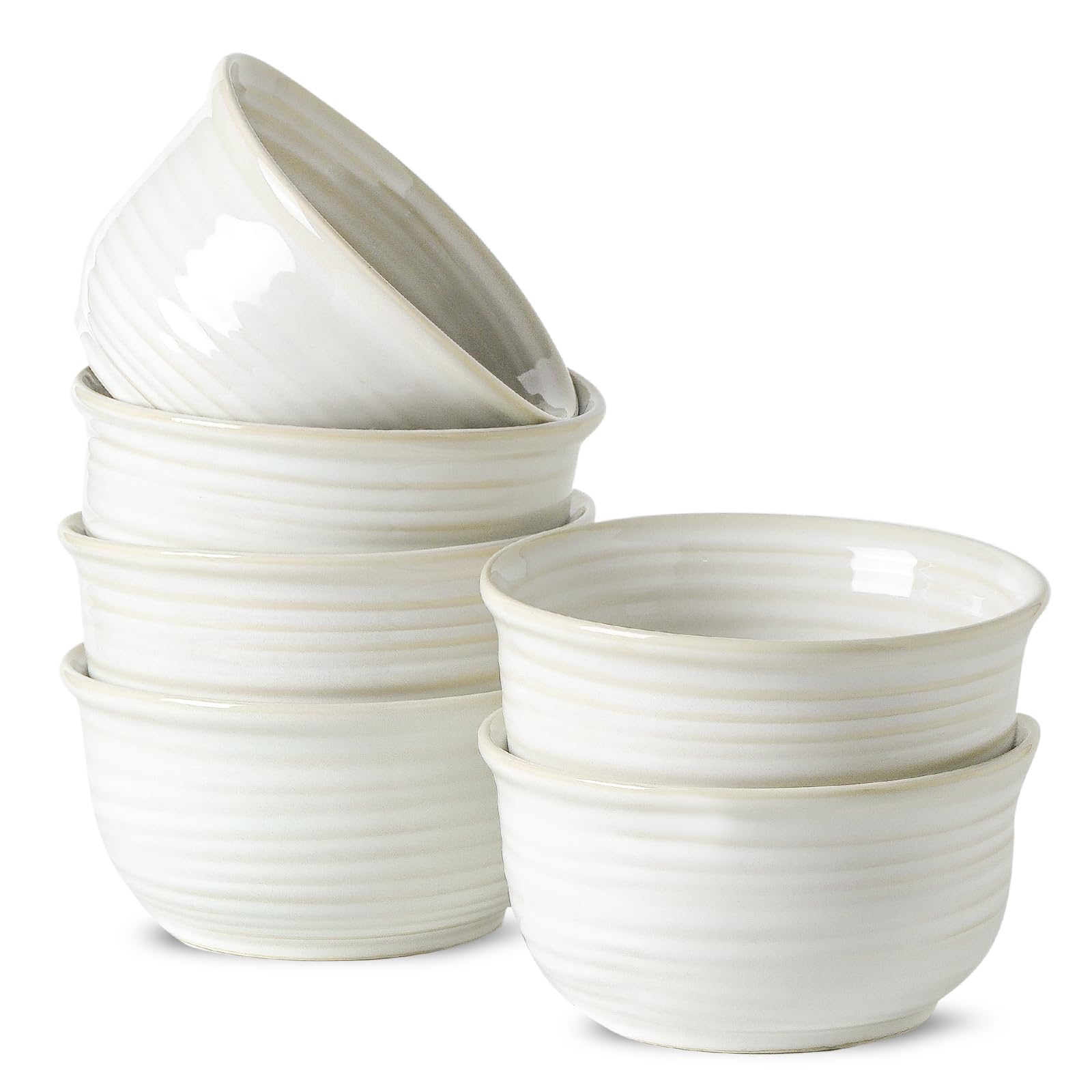 Hasense Clay-Infused White Ceramic Bowls 20-oz Set of 6