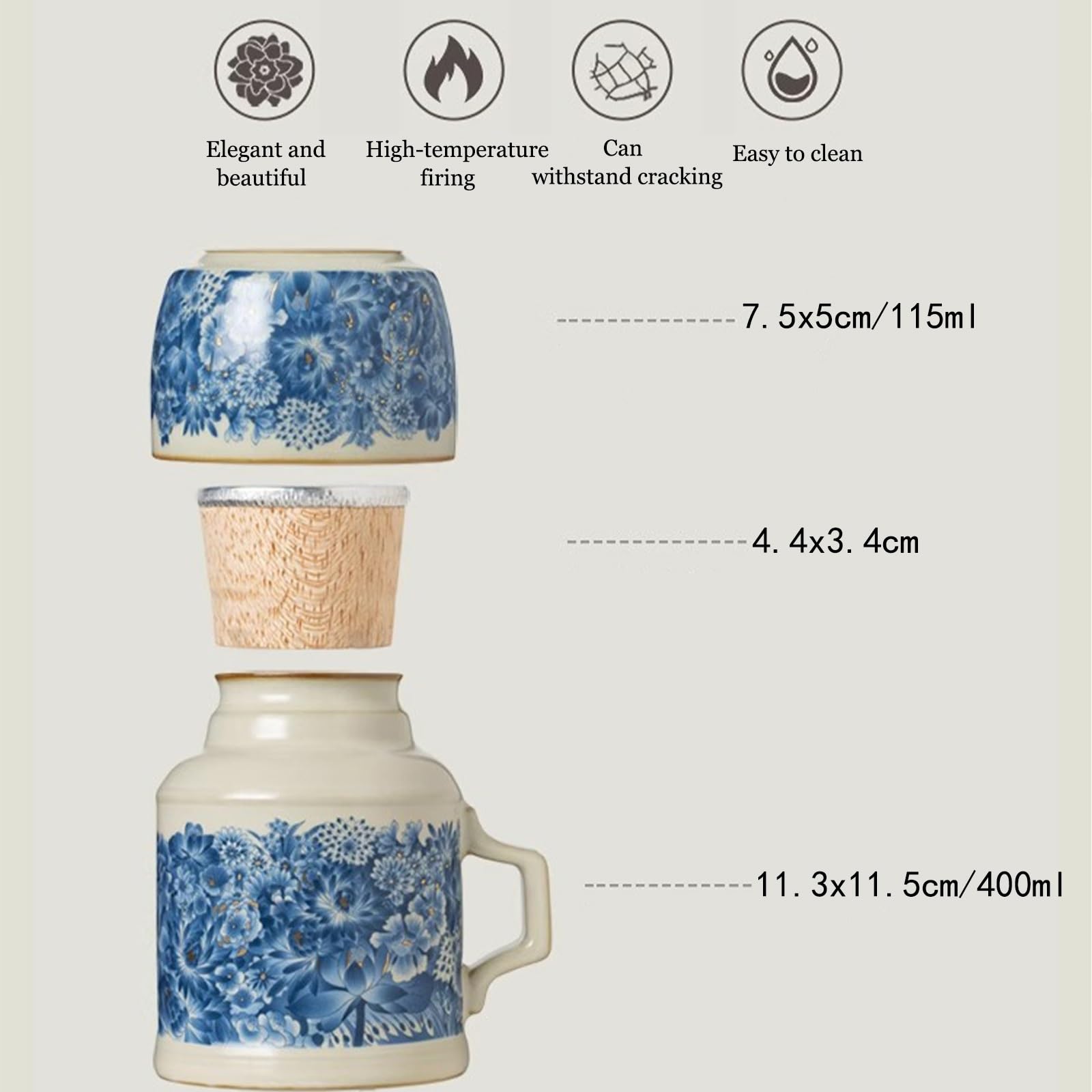 Bouilloire avec tasse, petite bouilloire chaude, ensemble tasses à thé, motif floral rétro, utilisation hivernale, préparation thé en vrac, eau chaude for aux fruits au bureau à domicile(Red)