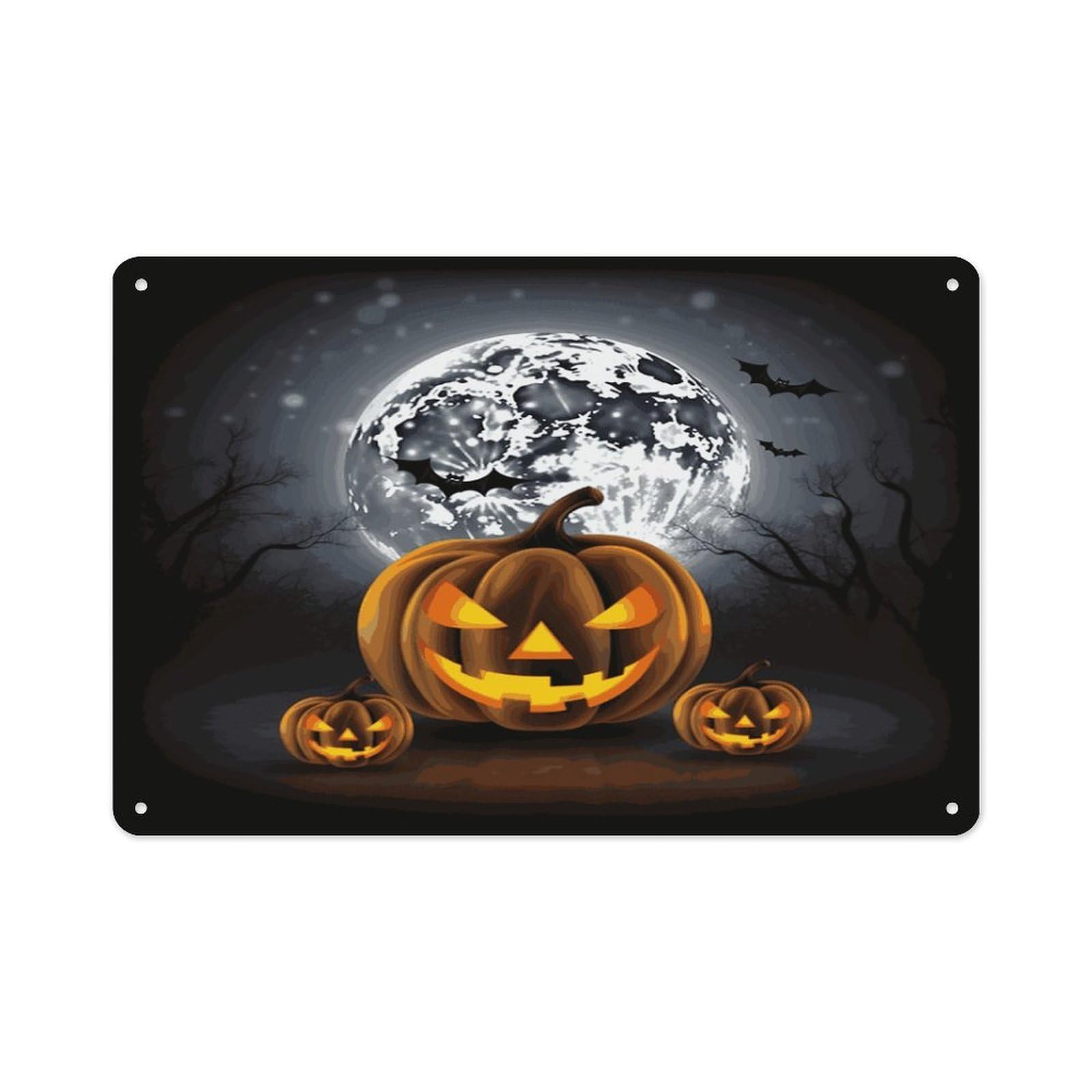 Btcowzrv Style Halloween Moon Bat Pumpkin Metal Sign 7.9 X 11.8 Inch, Aluminum Sign Wall Art Decor Easy To Install, Decorative Plaque For Home Bar Kitchen Pub Shop Garage
