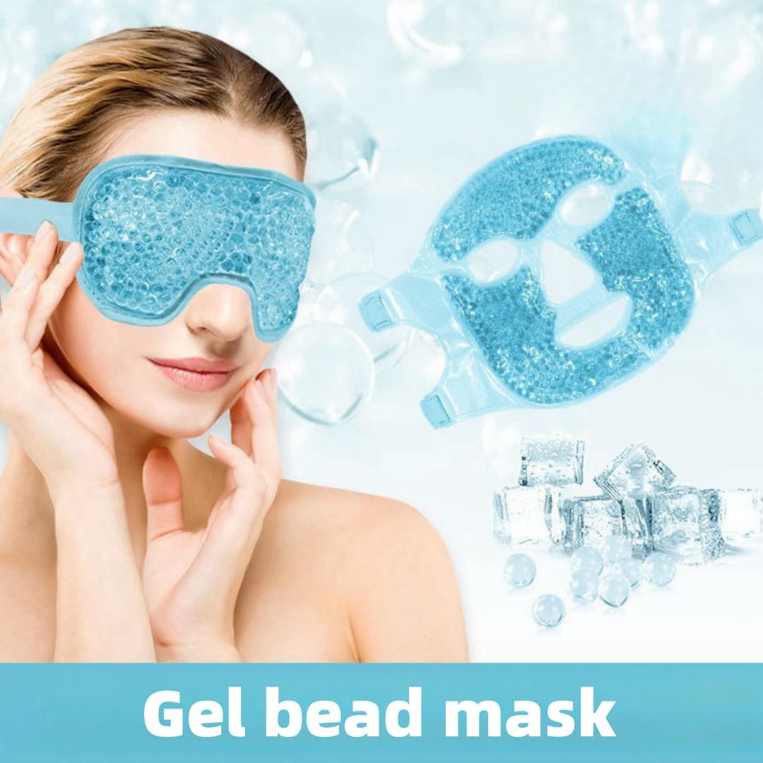 PVC Ice Eye Mask & Face Cover Set, Dual Cold & Hot Compress, Adjustable Fit, Gel Pack for Beauty Recovery & Swelling Relief (Grey)