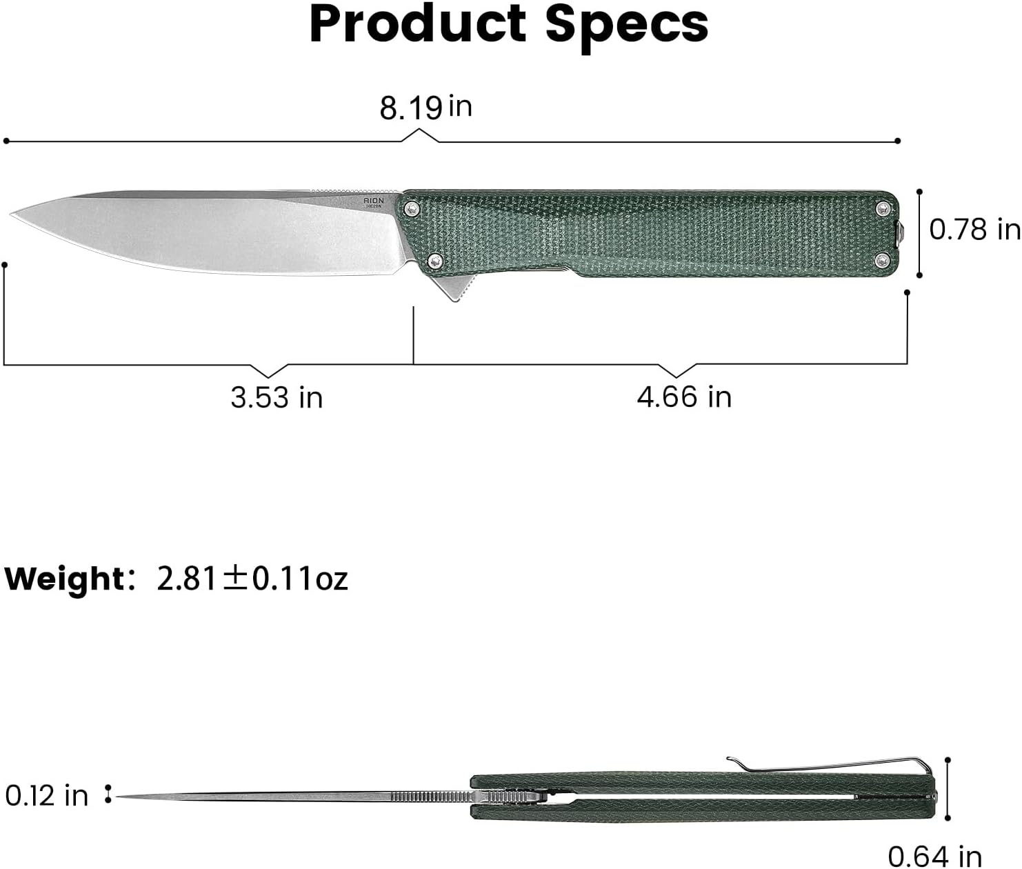 OKNIFE AION Folding Pocket Knife, 3.53-Inch 14C28N Steel, Durable Handle with Deep Carry Pocket Clip, Liner Lock EDC Knife Ideal for Camping Hiking Hunting (Green Micarta)