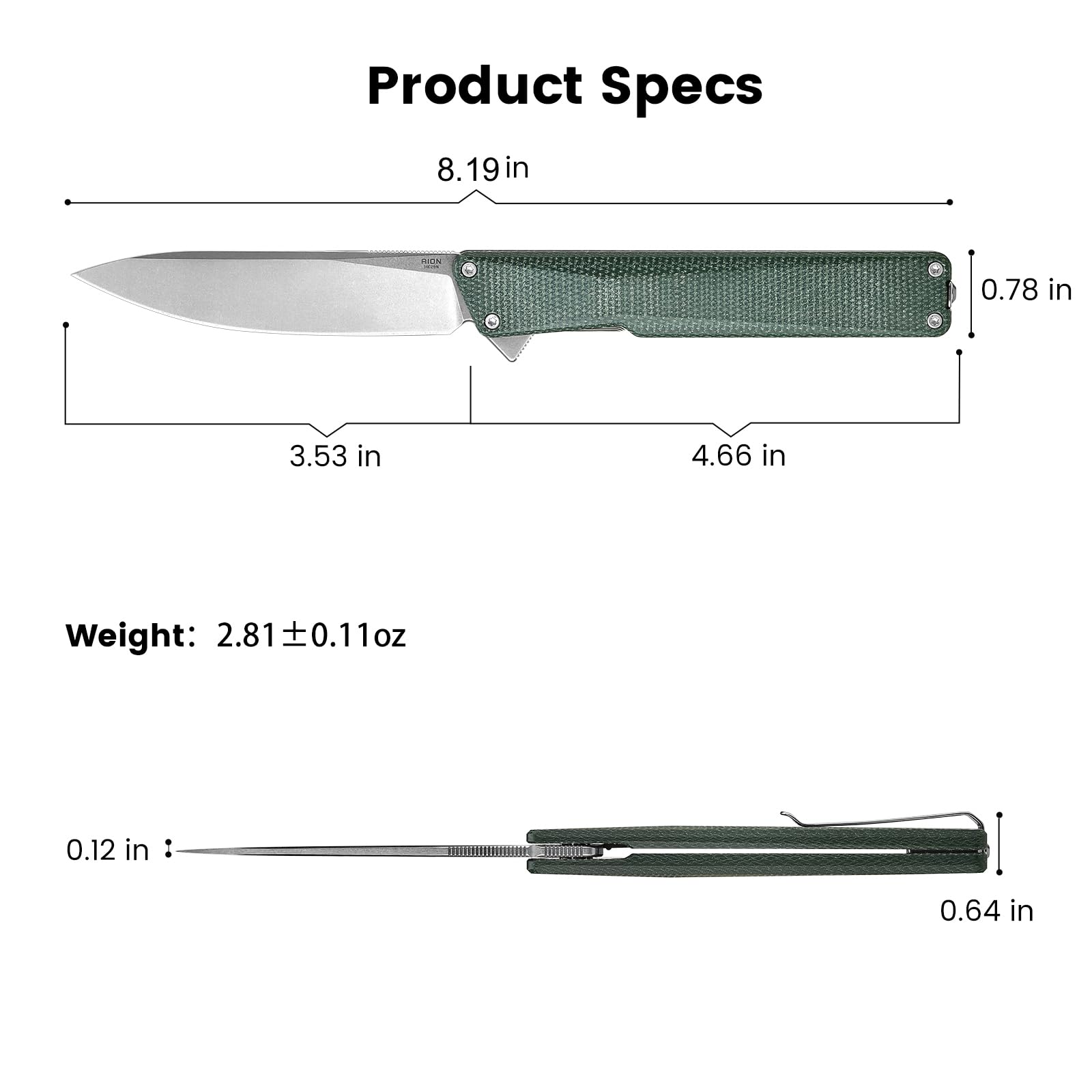 OKNIFE AION Folding Pocket Knife, 3.53-Inch 14C28N Steel, Durable Handle with Deep Carry Pocket Clip, Rail Lock EDC Knife Ideal for Camping Hiking Hunting (Green Micarta)