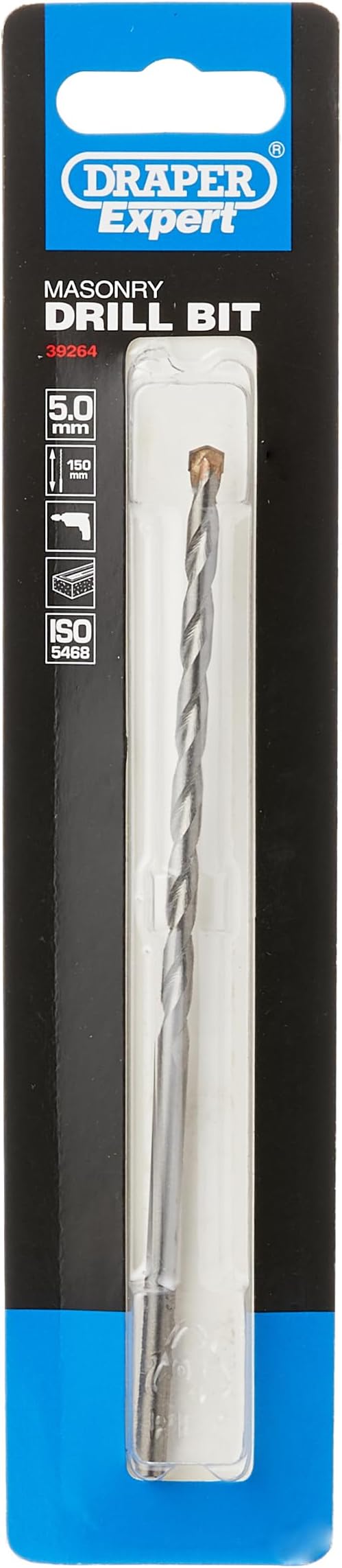 Draper Expert 5.0mm x 150mm Masonry Drill Bit | Tungsten Carbide Tipped Tools | Straight Shank Drill | Milled Flute | 39264