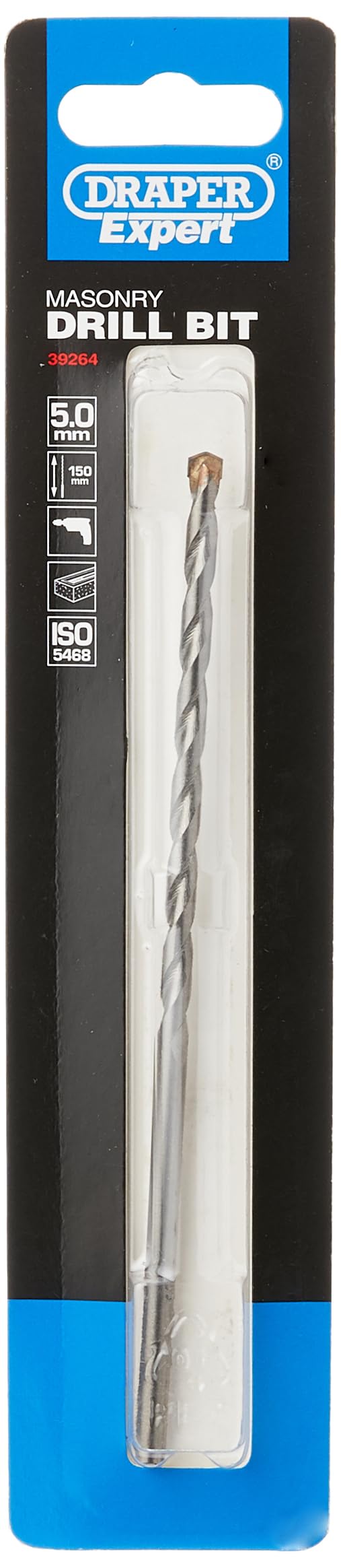 Draper Expert 5.0mm x 150mm Masonry Drill Bit | Tungsten Carbide Tipped Tools | Straight Shank Drill | Milled Flute | 39264