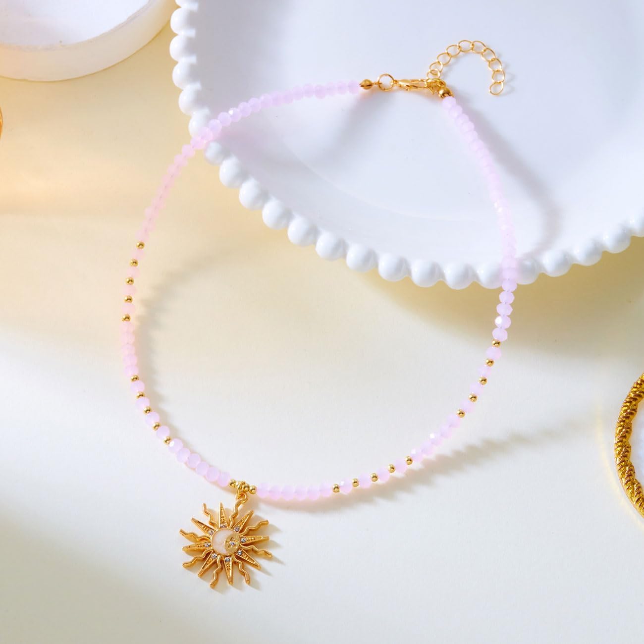 Sun Choker Necklace for Women Boho Beaded Necklaces Gold Sun Moon Pendant Necklace Trendy Jewelry for Women - Image 4