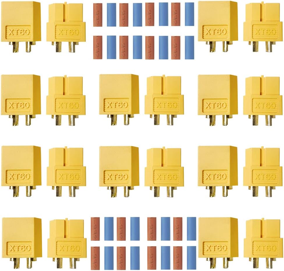 10 Pairs/20 pcs xt60 Connector Male Female Bullet Connectors Plugs with 40pcs Cut Size Heat Shrink Tube for RC Lipo Battery