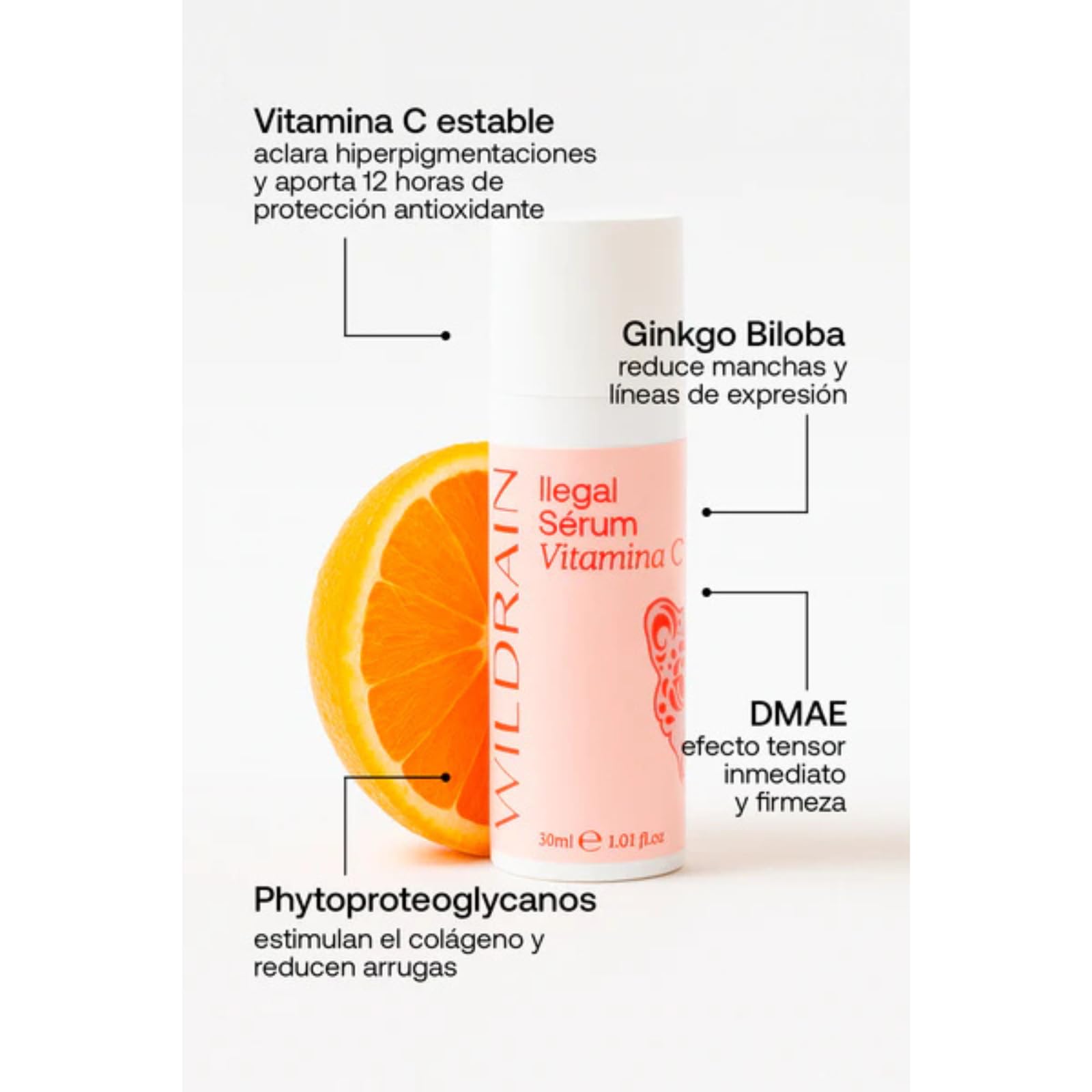 Wild Rain Ilegal - Sérum Vitamina C Estable al 15% - Potente Antioxidante e Iluminador Facial - Tratamiento Antimanchas y Antiedad con Ácido Hialurónico - 30ml