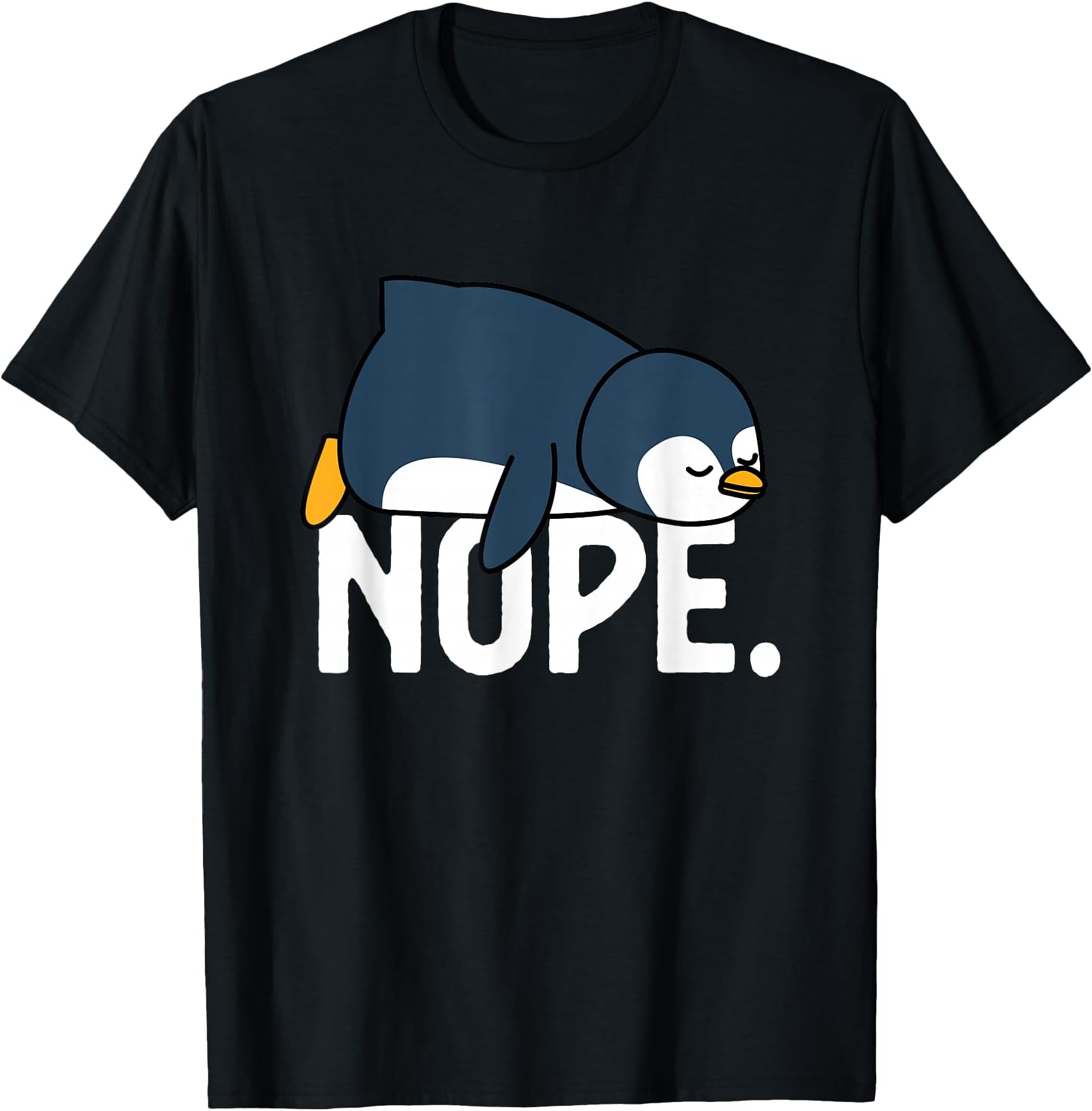 Blissss Funny Nope Not Today Lazy Penguin Animal Lover T-Shirt - Black, Unisex-Adults, Short Sleeve, Cotton 100% Polyester 0%, Small