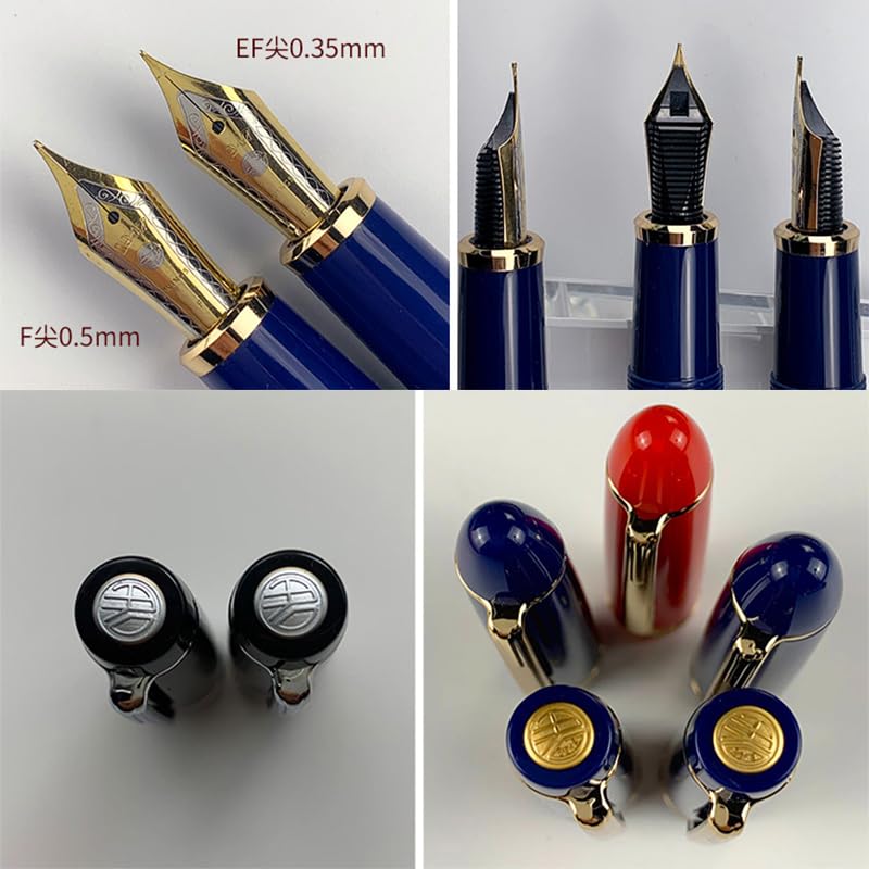 Stylo-plume à piston pointe EF F 0,5 mm en résine noire bleu - 5