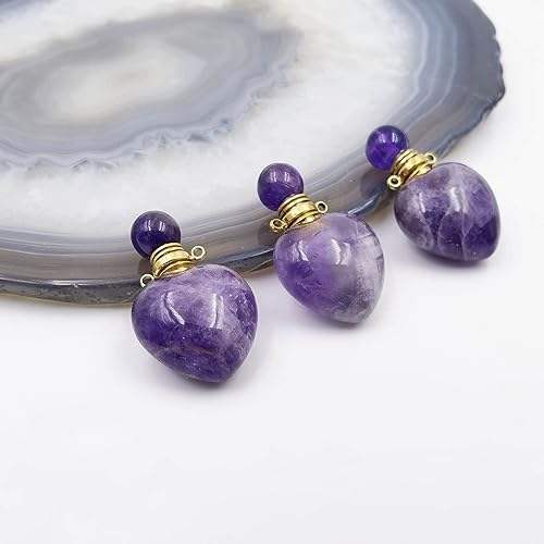 Miniatura 5 de Perfume Bottle Necklace Heart Shape, Amethyst Necklace Healing Crystal for Women, Essential Oil Diffuser Bottle Necklace Jewelry, Gemstone Heart