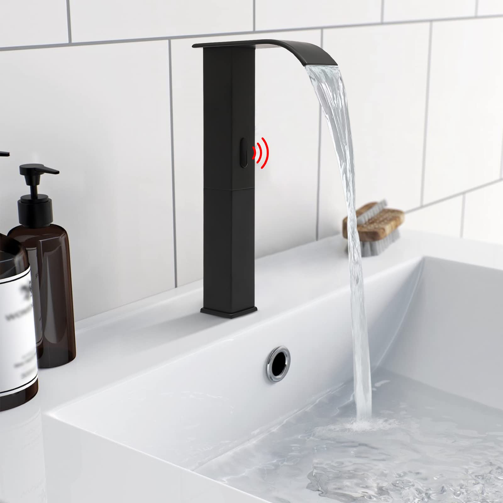 Miscelatore per lavabo, con sensore a infrarossi, miscelatore monocomando, rubinetto automatico del sensore per casa, ristorante, centro commerciale (nero)
