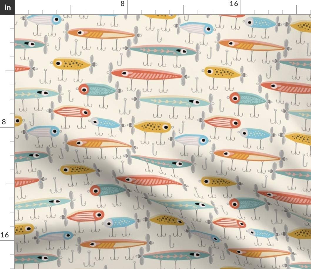 Spoonflower Fabric - Lake Fishing Camping Bait Tackle Topwater Lure Fish School of River Printed on Petal Signature Cotton Fabric Fat Quarter - Sewing Quilting Apparel Crafts Decor