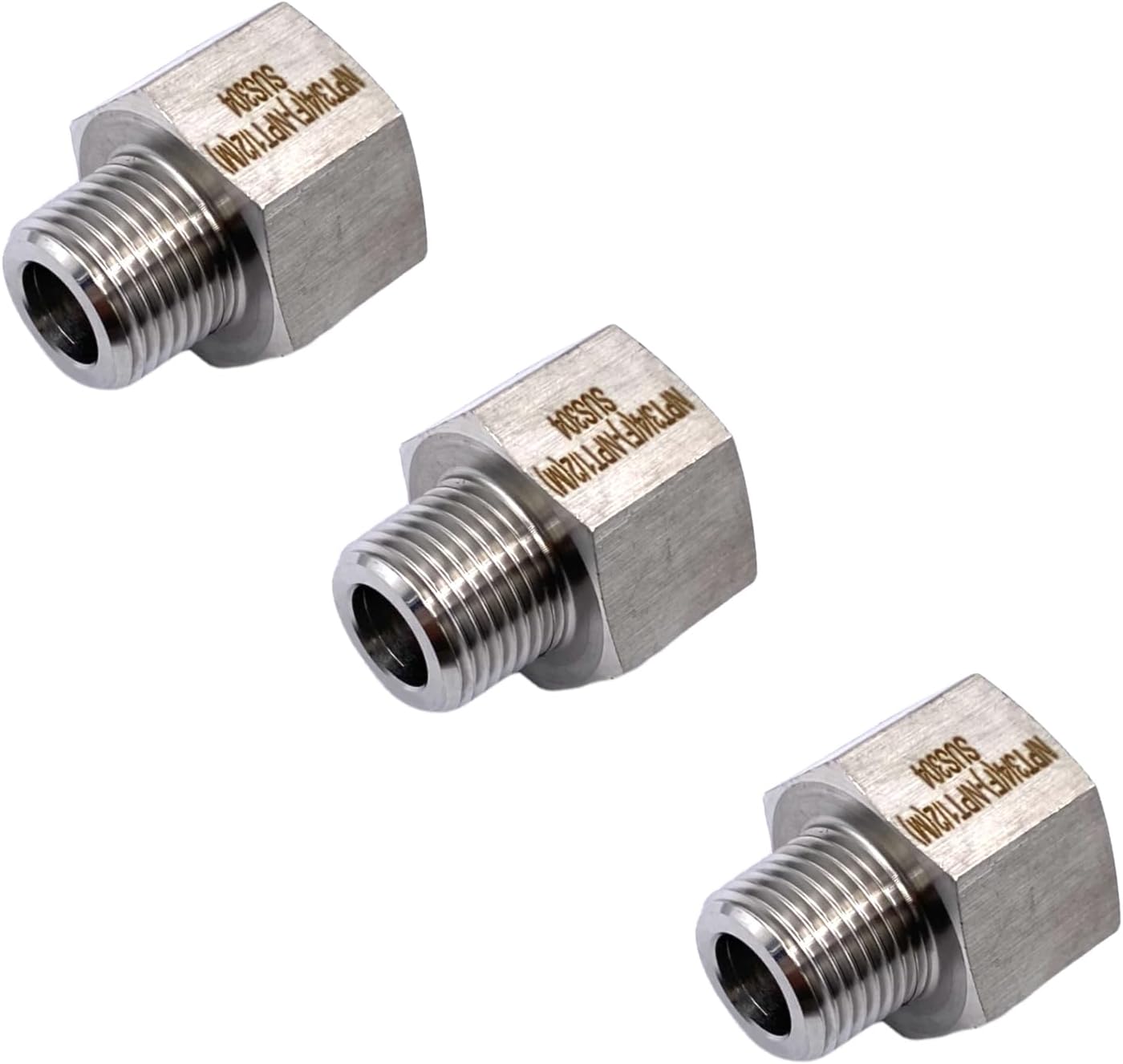 3 Pcs 3/4" NPT Female x 1/2" NPT Male Stainless Steel Reducer Nipple Adapters for Water/Air/Oil Pipes, Gas,Fuel, Refrigeration,Garden Hoses, Sprinklers and Pressure Gauges