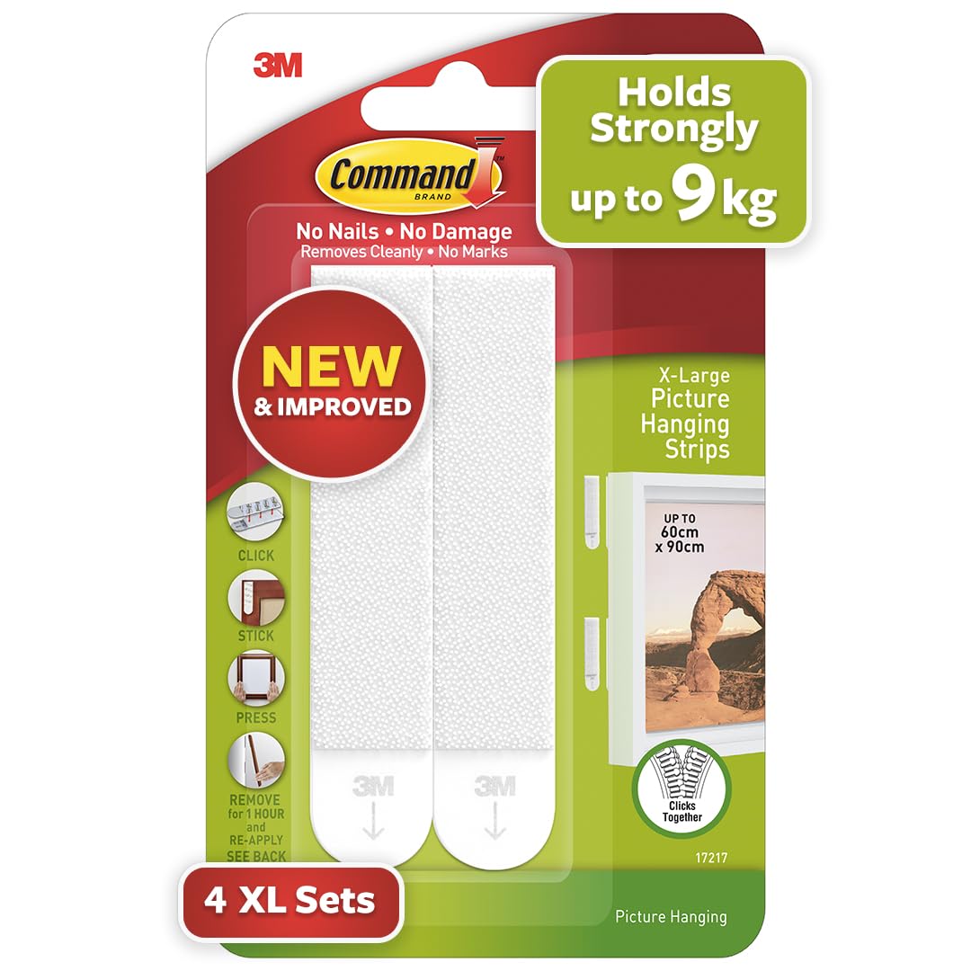 Command Picture Hanging Strips [Removable]: X-Large [4 Strip Sets] (White) / Large Size / 4 Strip Sets