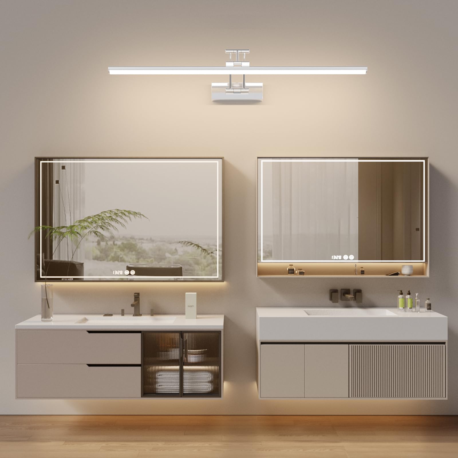 Klighten Lampa lustrzana LED łazienkowa 70 cm, obrotowe lampy lustrzane do łazienki IP44, oświetlenie lustra łazienkowego 24 W 1650 lm, oświetlenie lustra łazienkowego LED