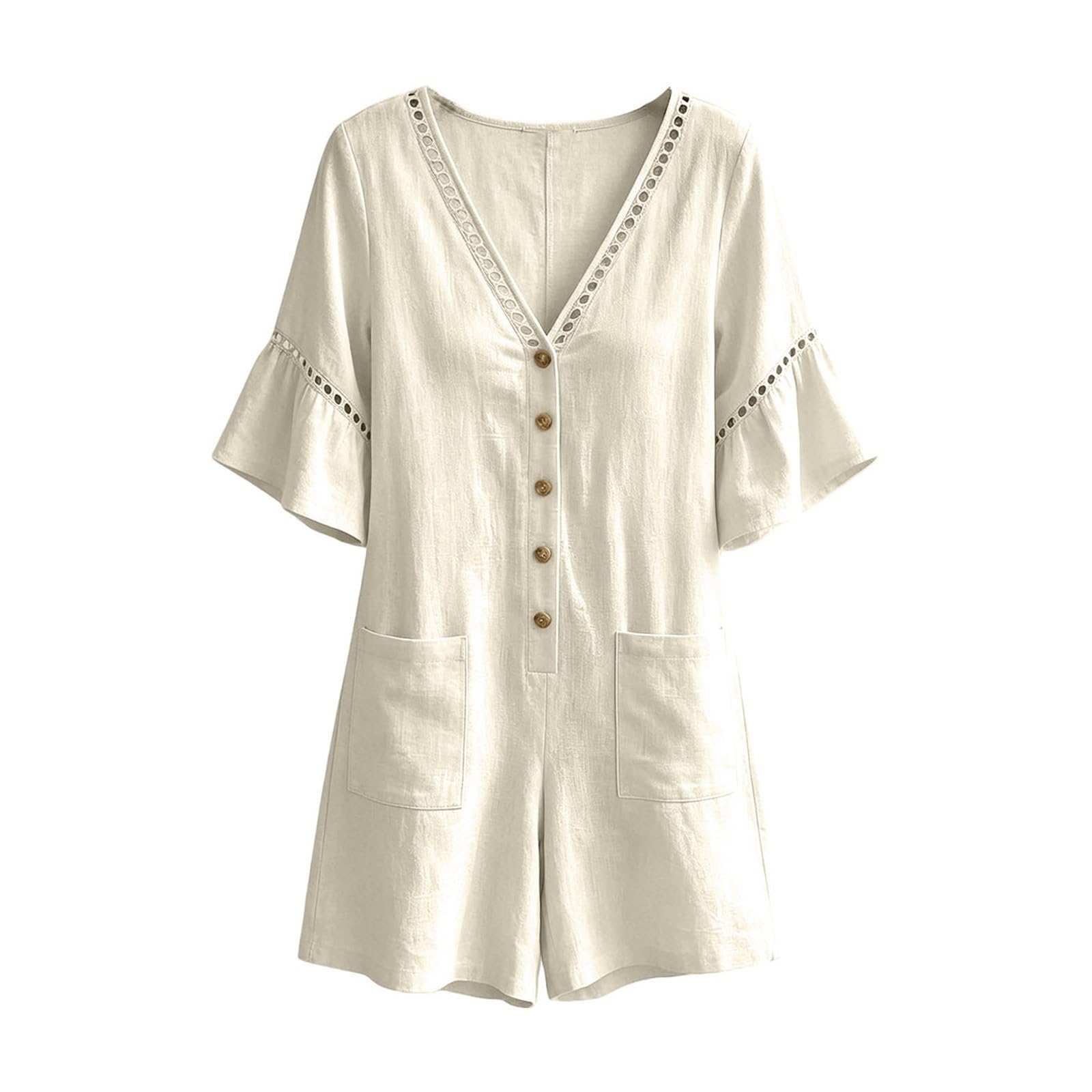 Mono de verano corto de algodón para mujer, elegante, cuello en V