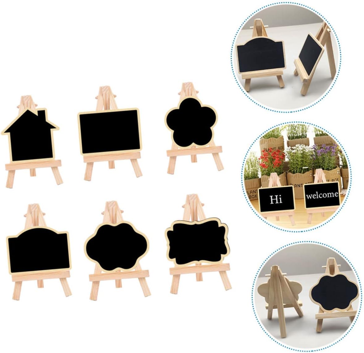 LIFKOME 6pcs Wooden Tabletop Chalkboard Signs for Events Versatile Memo Boards for Weddings Birthdays and Crafts Rustic Decorative Message Boards Shapes