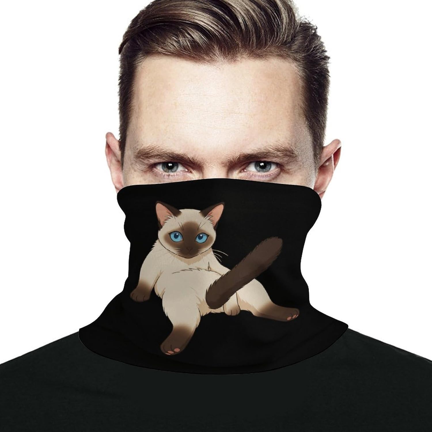 Funny Siamese Cat Unisex Neck Gaiter Face Scarf Cover Sun Hoods for Outdoor Hiking Skiing