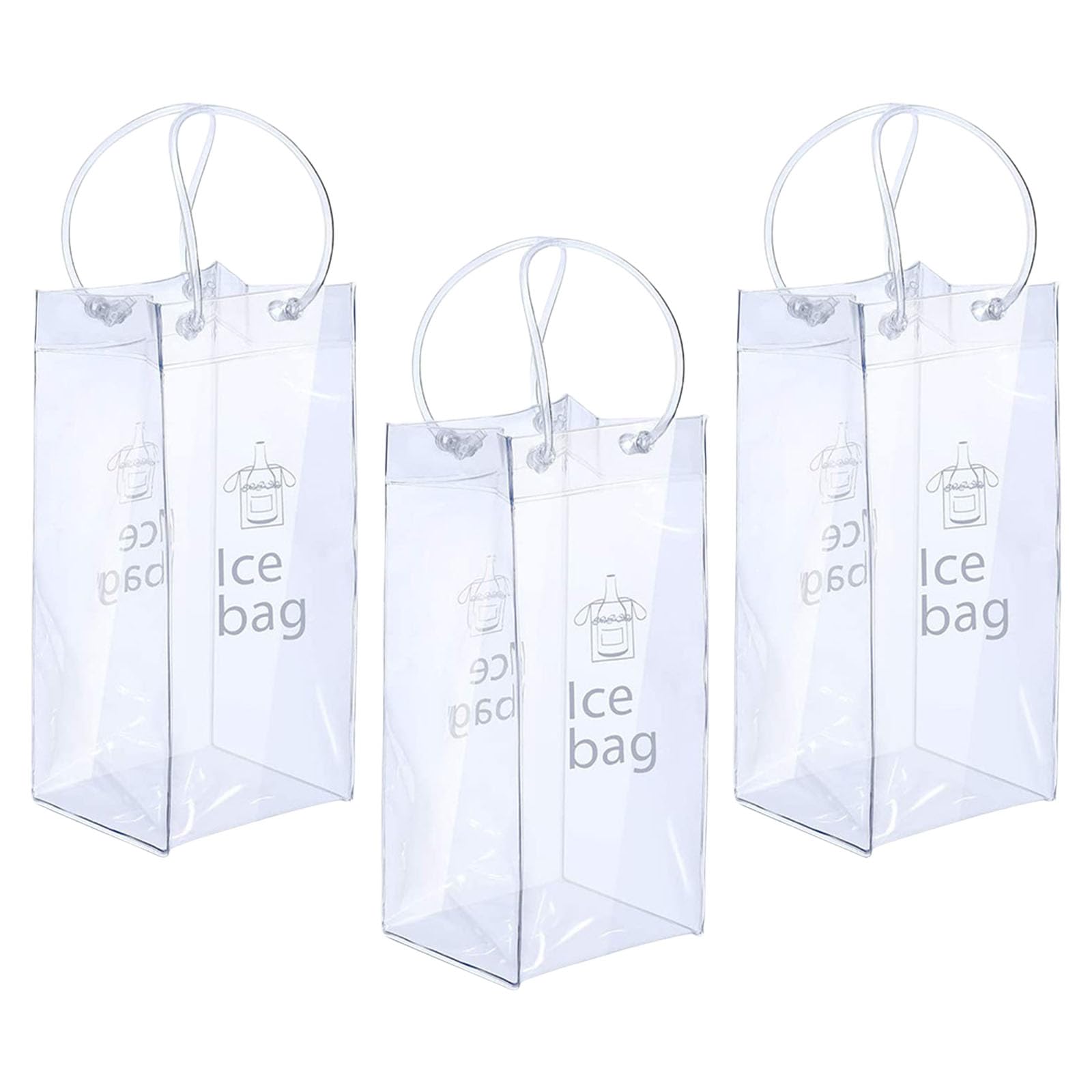YROHGKPN Of 3 Clear PVC Wine Coolers Ice Bags with Handle Leakproof for Champagne and Beverage Chilling Storage PVC Wine Coolers Bag