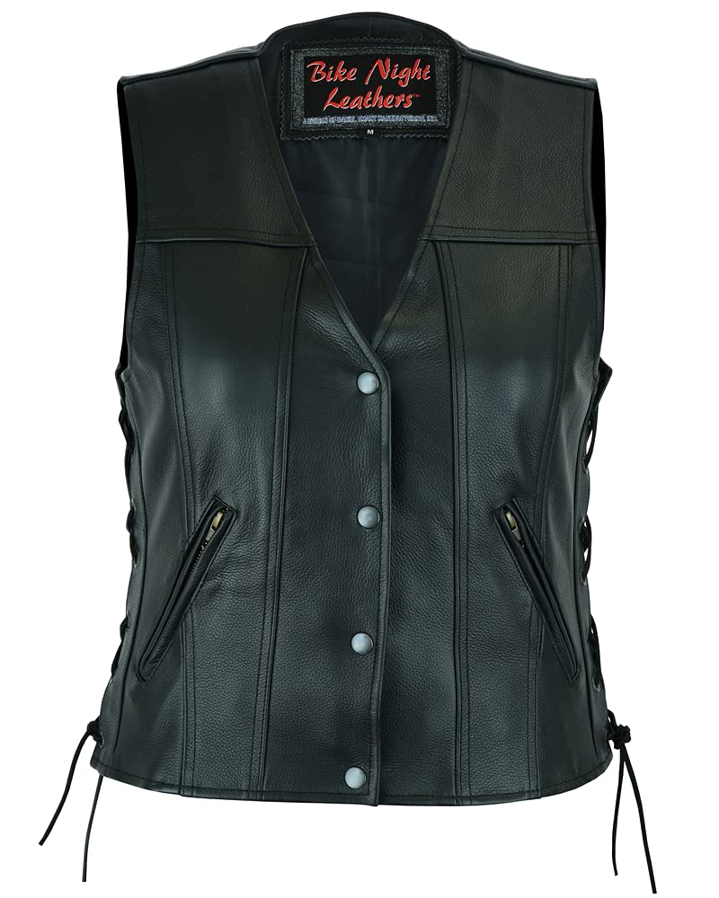 Women's Motorcycle Vest with Side Laces and Dual Gun Pockets (Medium, Black)
