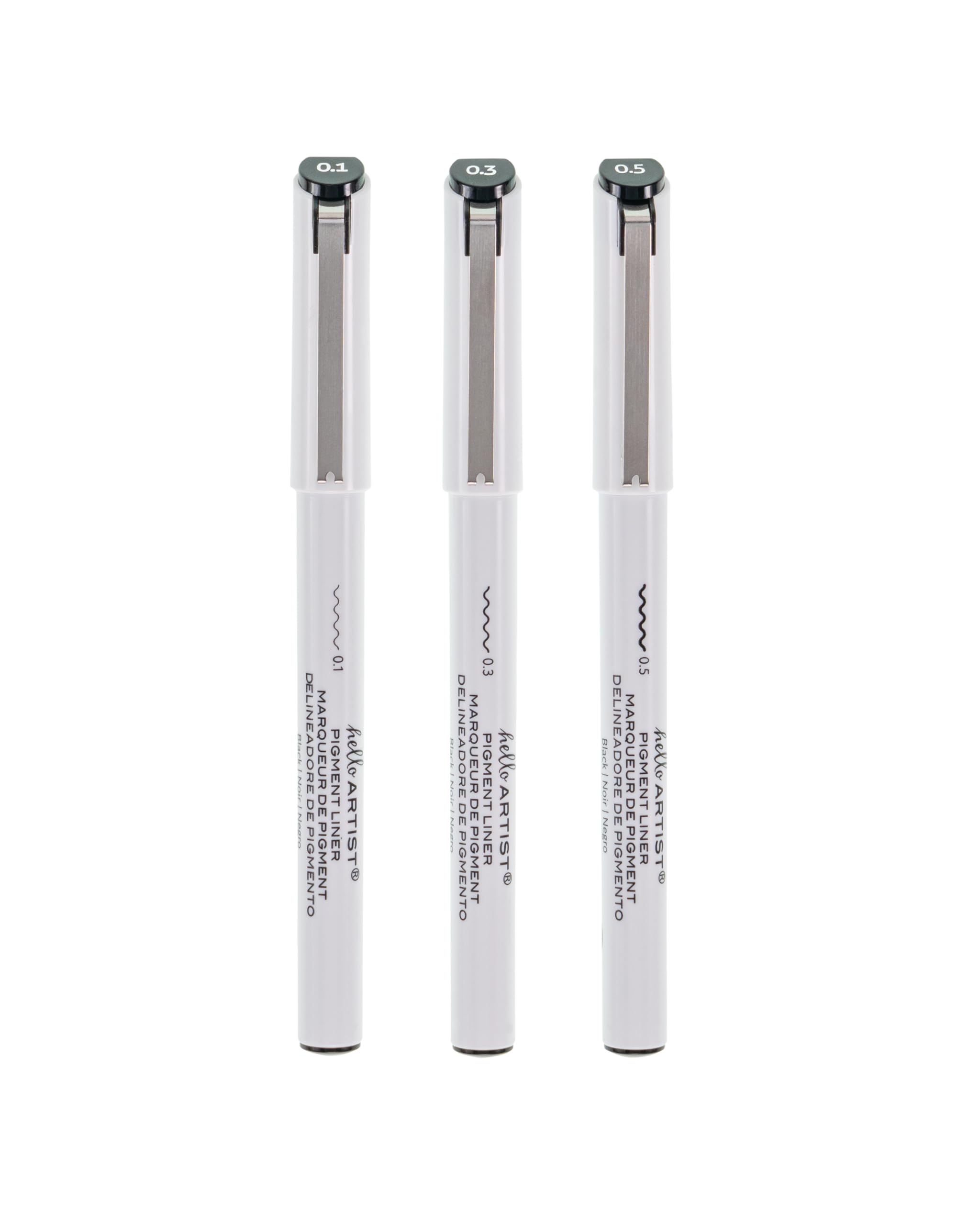 Pigment Liners, Set of 3, Black Ink, Fine Lines, Smooth Performance, .1mm, .3mm, .5mm Line Width, For Sketching, Drawing, Journaling